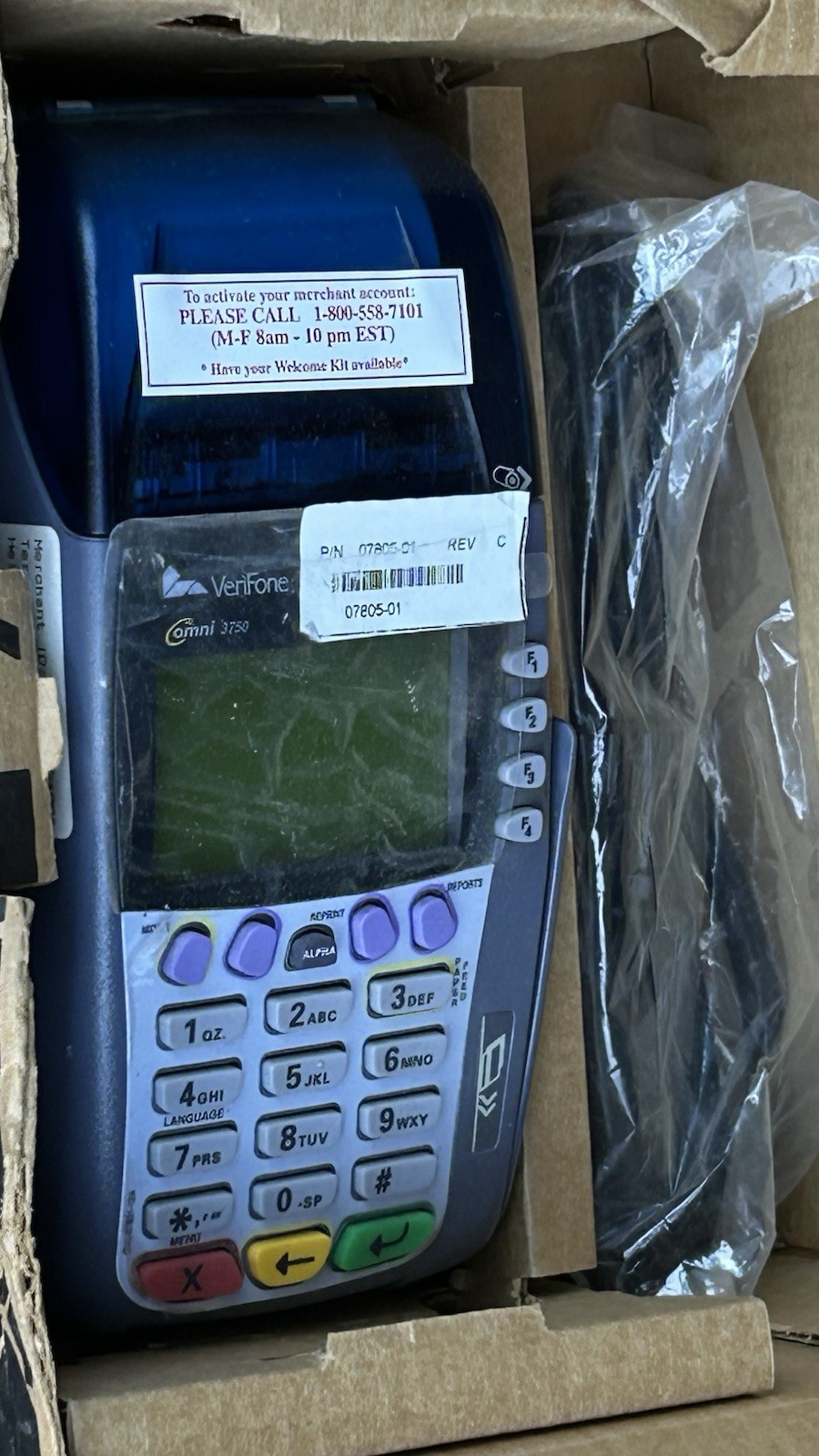 VeriFone Omni 3750 Wired Credit Card Terminal w/ Keypad, MPN 07805-01