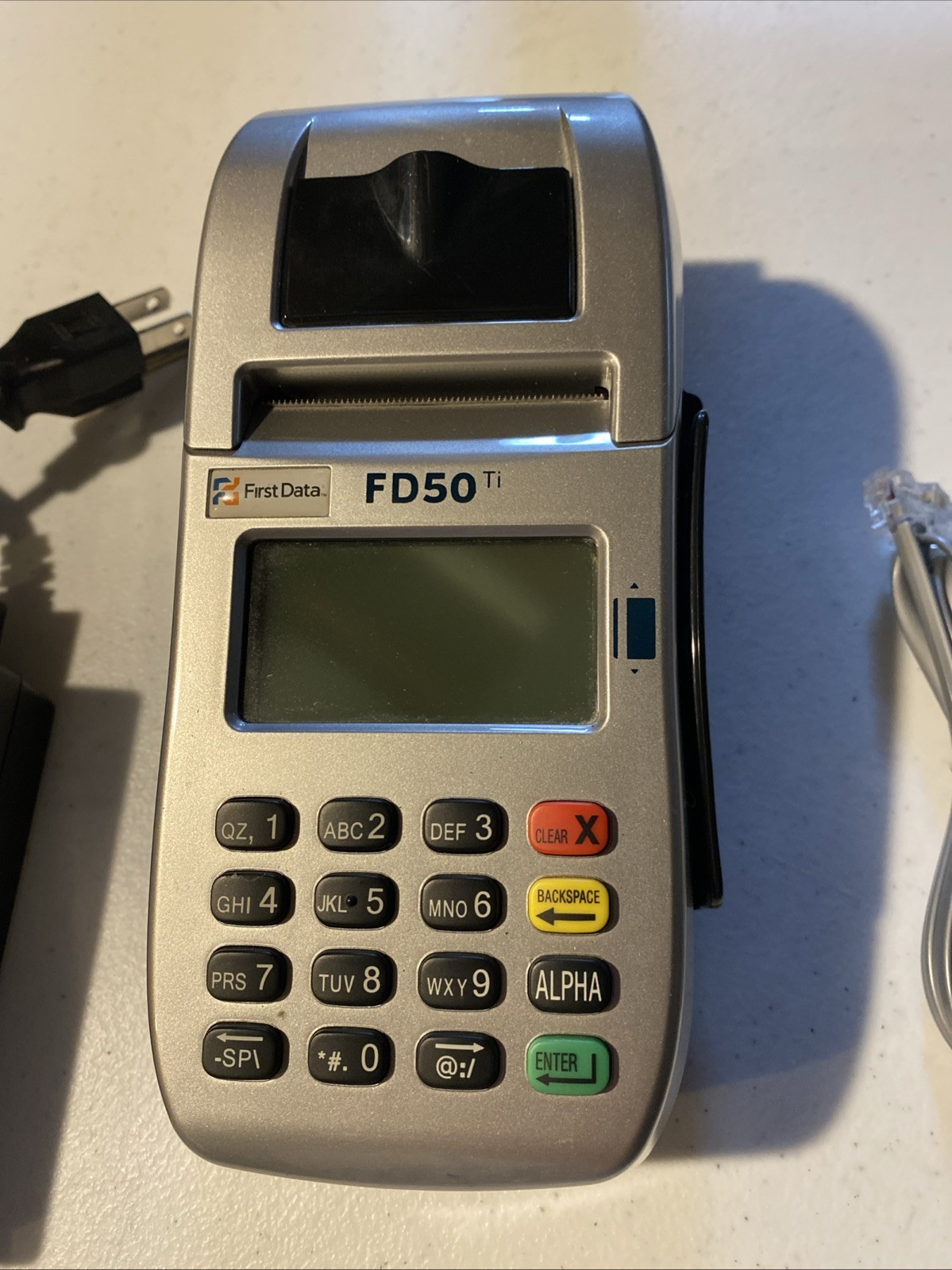 First Data FD50 EMV NFC (Dial/IP) Credit Card Machine With AC Adapter
