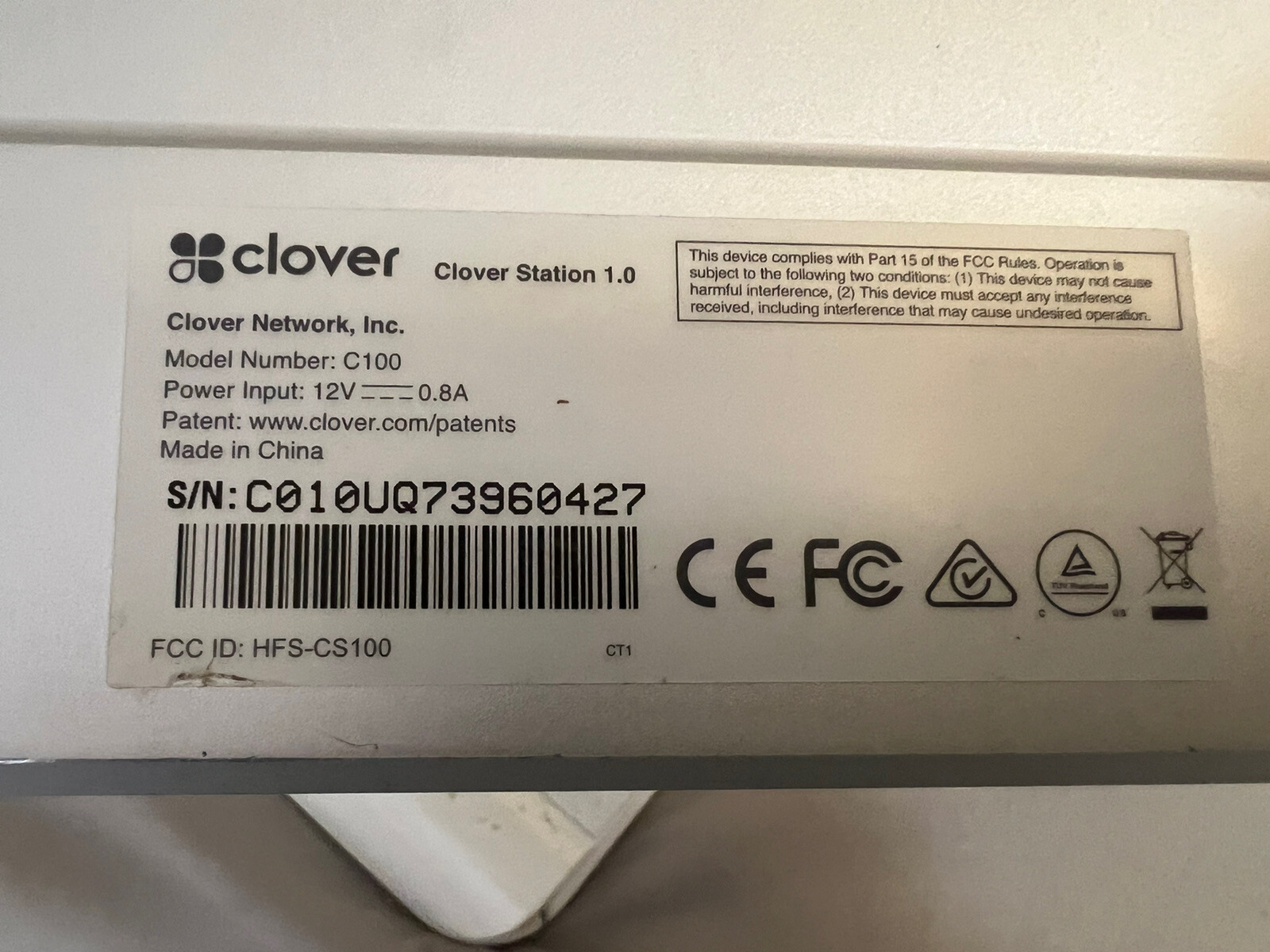 CLOVER POS 1.0 C100 SYSTEM POINT OF SALE STATION – Locked ￼