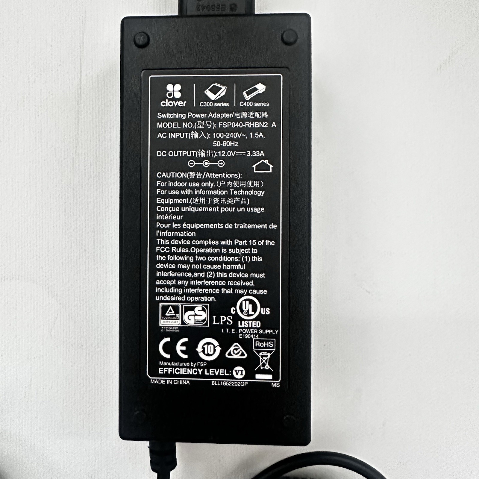 Clover c300 c400 Series A Adapter Model No # FSP040-RHBN2-A