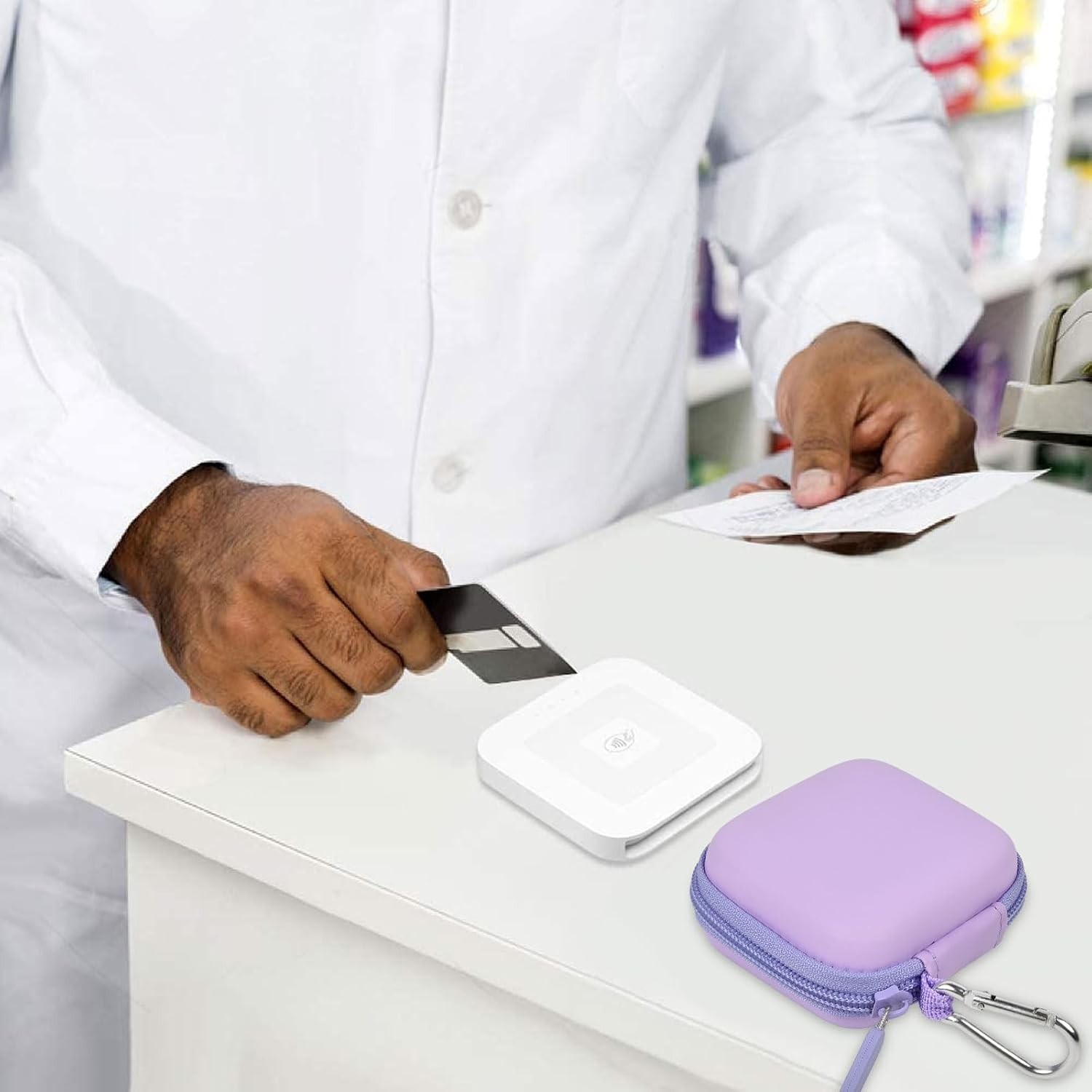 Durable Purple Card Reader Case with Carabiner for Square EMV Payment Solutions