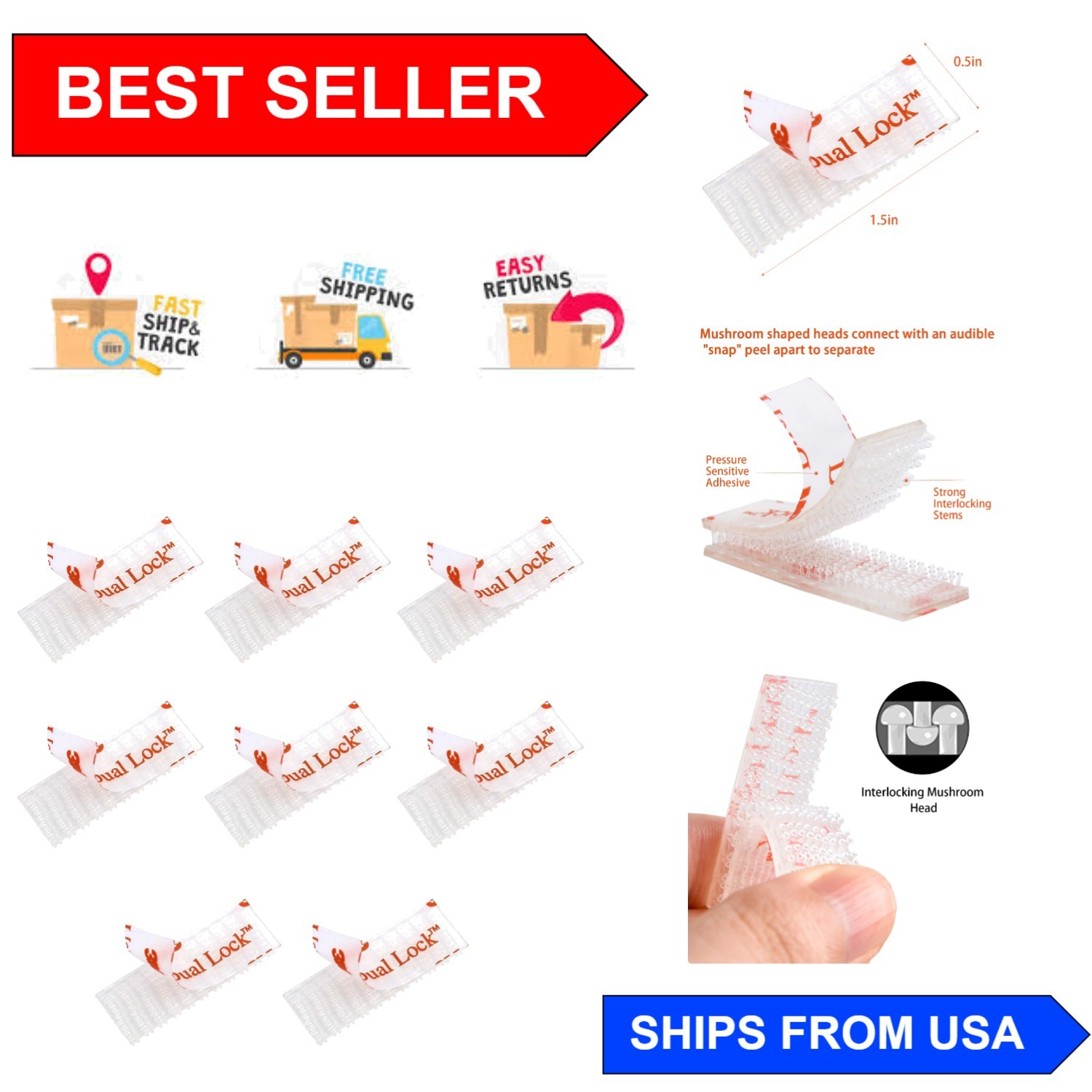 Water-Resistant 8 Pcs Toll Tag Mounting Kit – High-Performance Dual Lock Strips