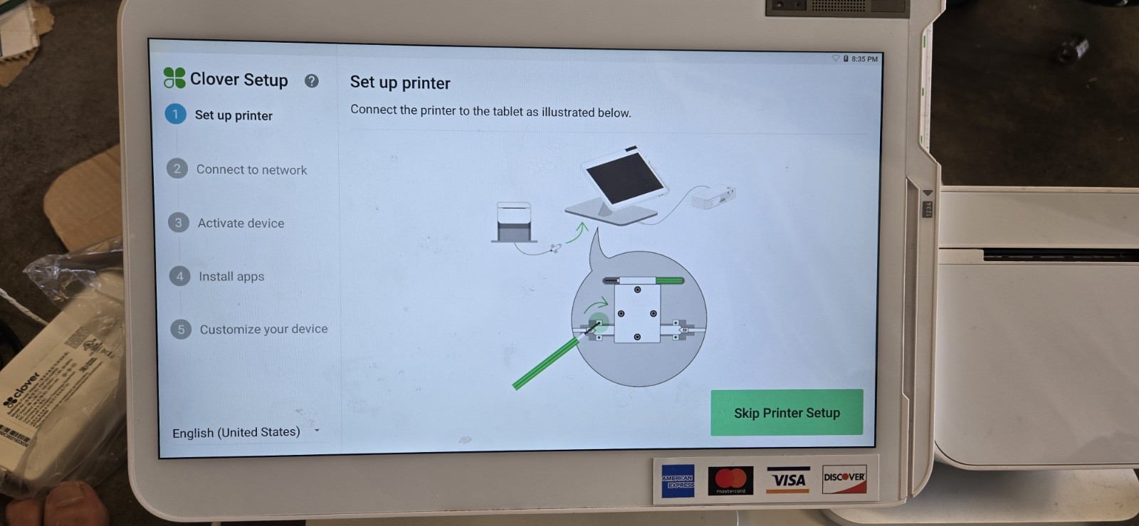 Clover Station C500 POS System P550 Printer HUB, Cash drawer & Power | Reset