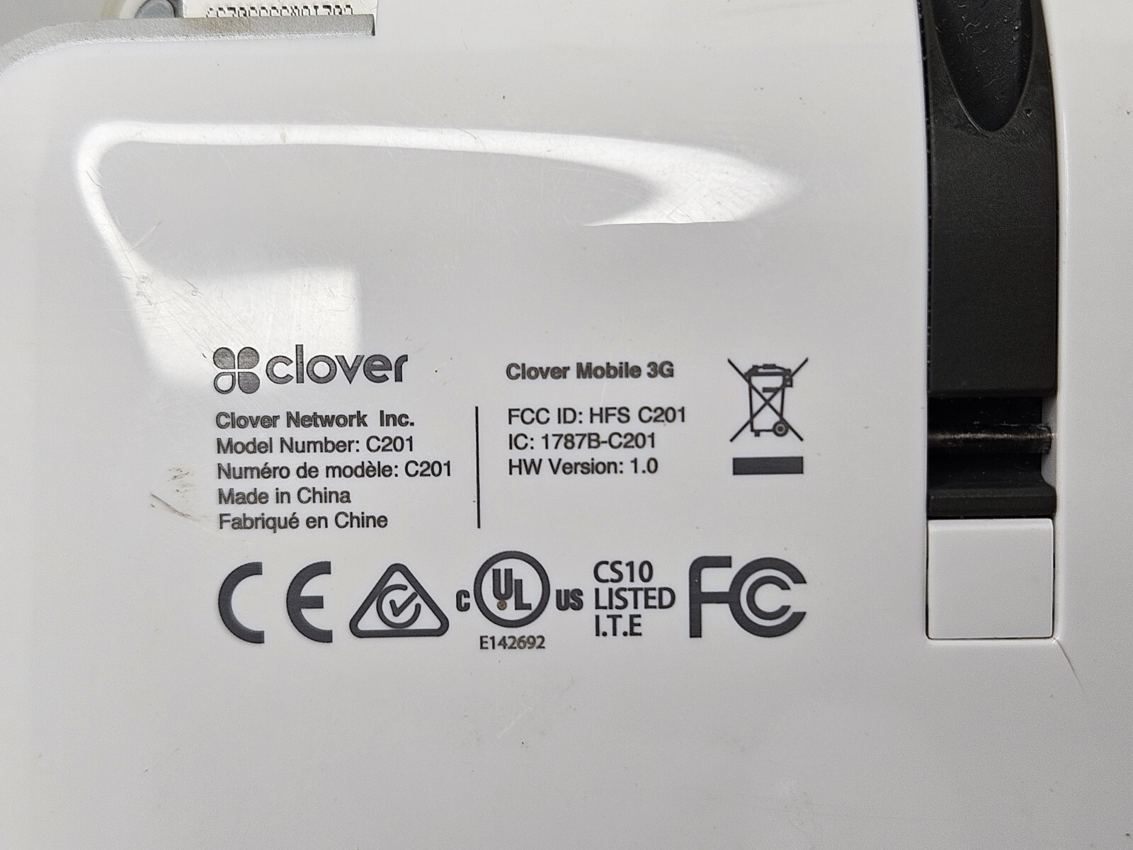 Clover C201 Mobile Handheld POS No Power Cord No Base (Untested)