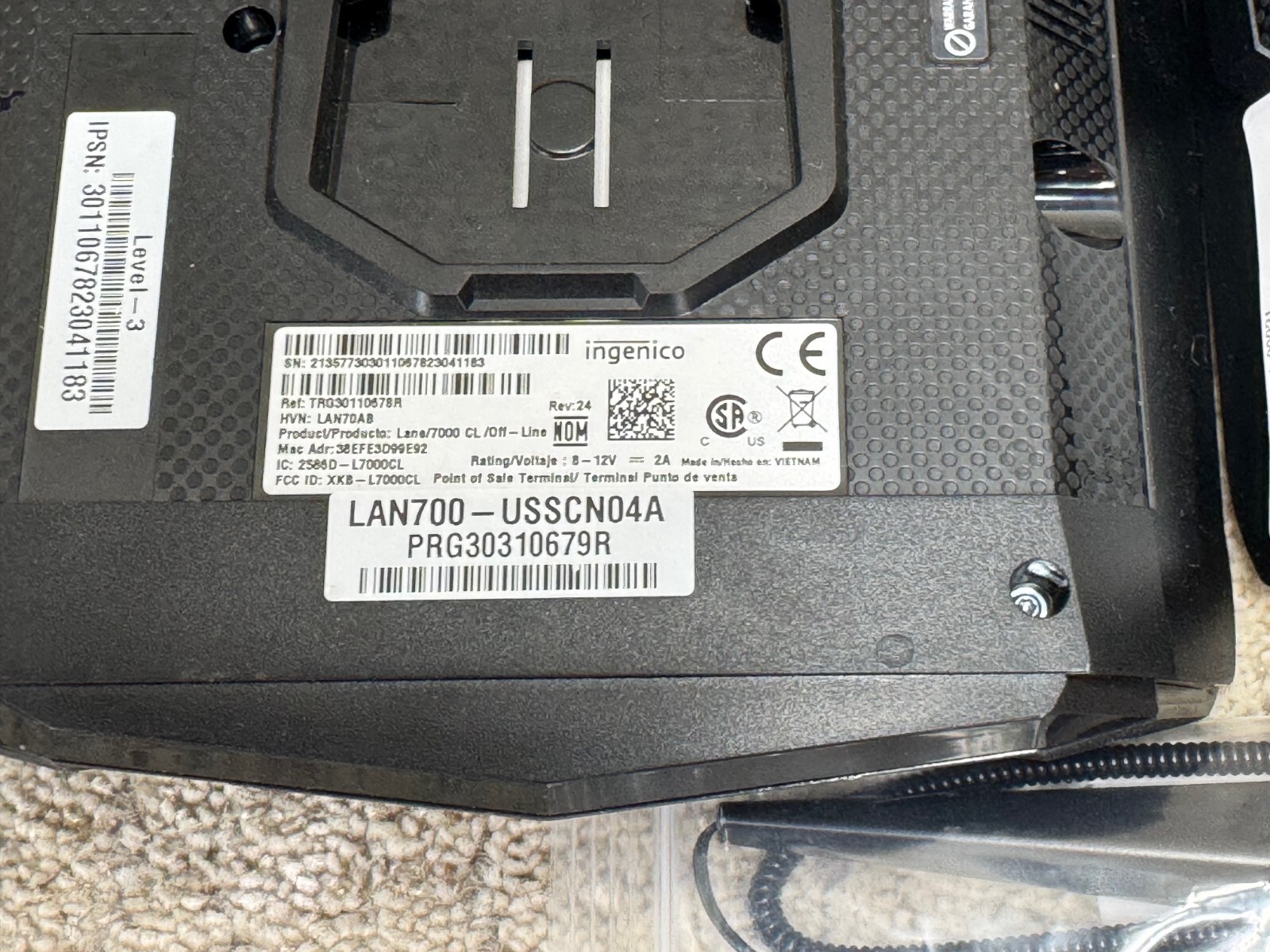 Lot 3 – INGENICO LANE/7000 LAN700/USBRD01A Untested / For parts / Repair – Read