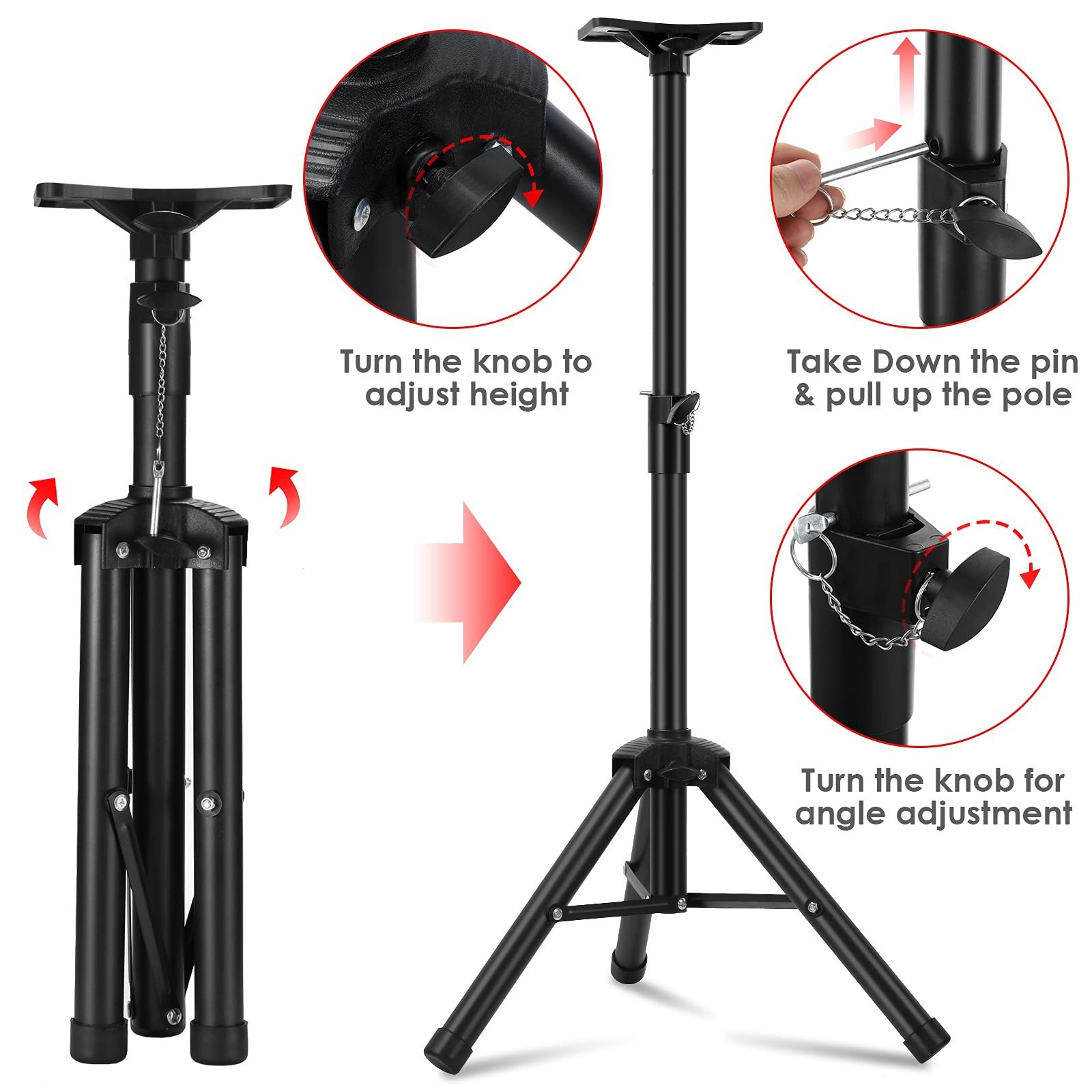 Heavy Duty PA & DJ Speaker Stand – Adjustable Height 30″ to 44″ Steel, Carry …