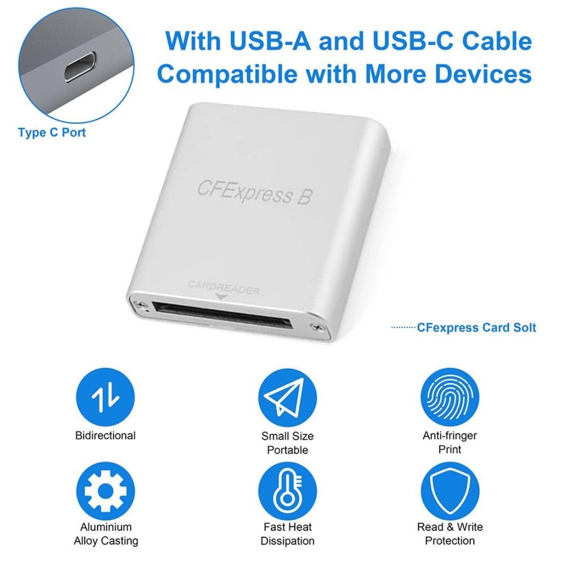 USB 3.1 Gen 2 CF Express Type B Card Reader + USB C Data Cable, 10Gbps Speed