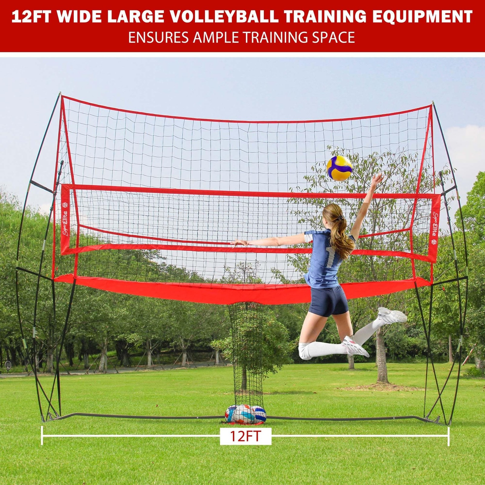 2-in-1 Volleyball Practice Net Station with Patented 5-Height (6’6” to 8′), …