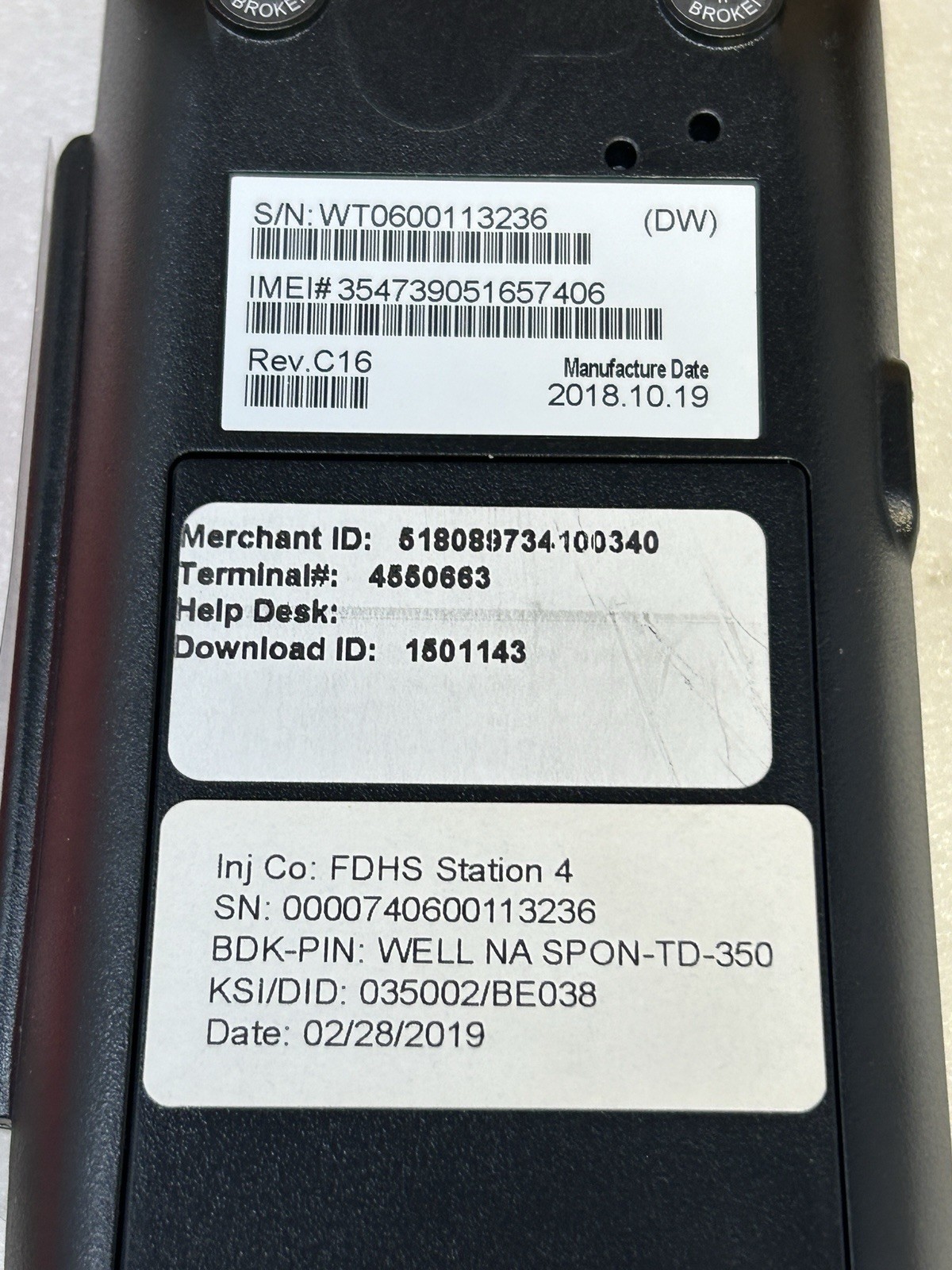 First Data FD 410 xAPT-103PUW Credit Card Payment Terminal – Missing Power Cord