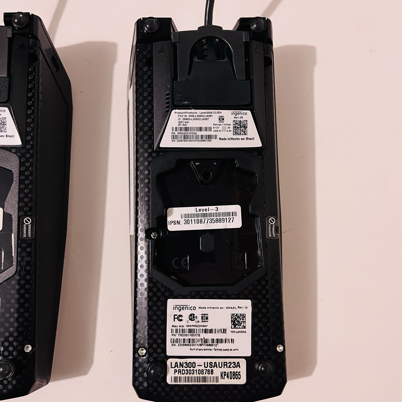 Lot of 2 Ingenico Lane 3000 Credit Card Readers PIN Pads w/ Power Adapters