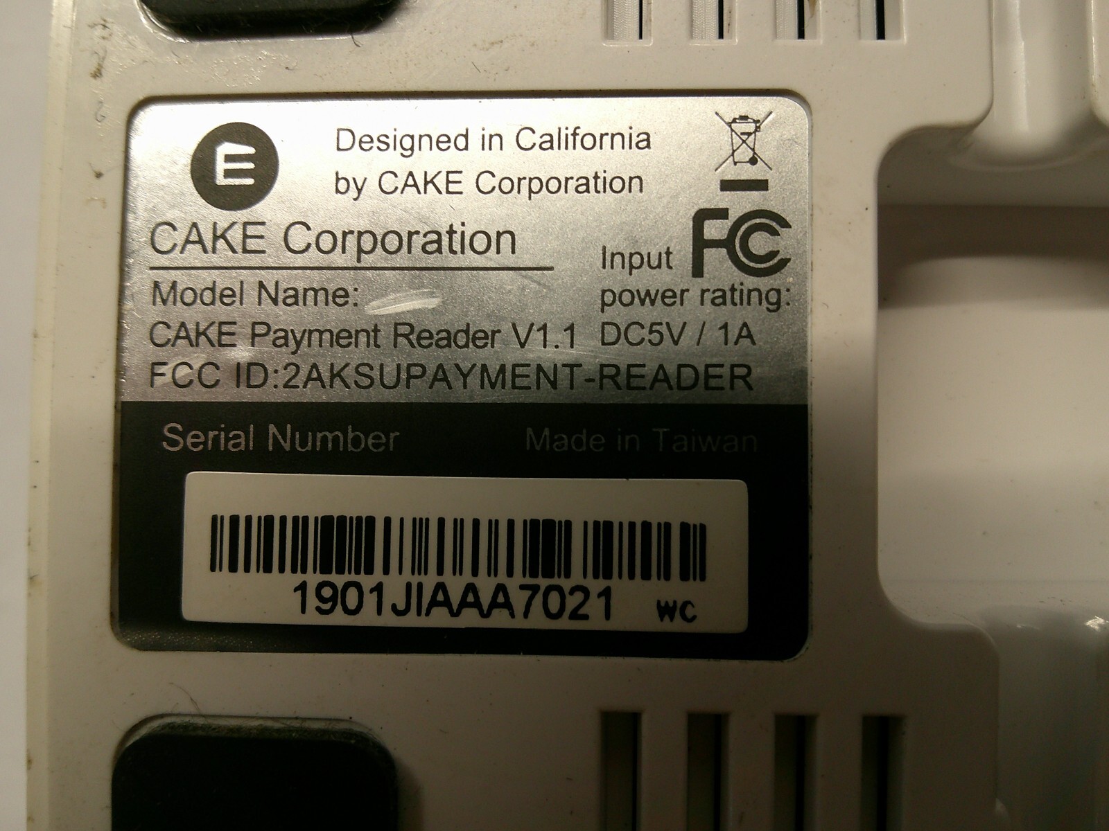 CAKE DC5V/1A POS CARD PAYMENT READER V1.1 Turns on, but not fully tested – White