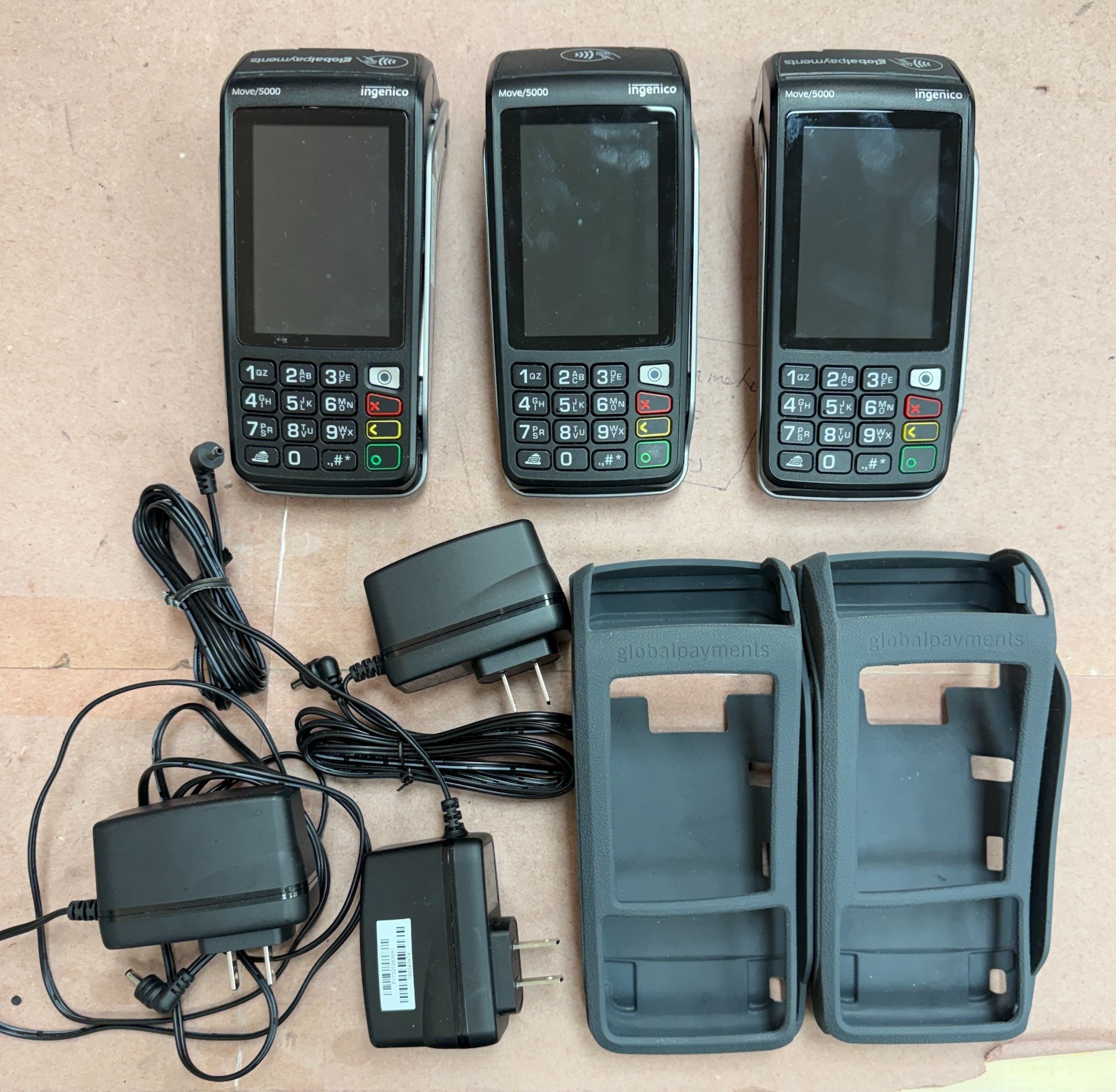 Lot of 3 Ingenico Move/5000 POS Terminals with Chargers & Cases