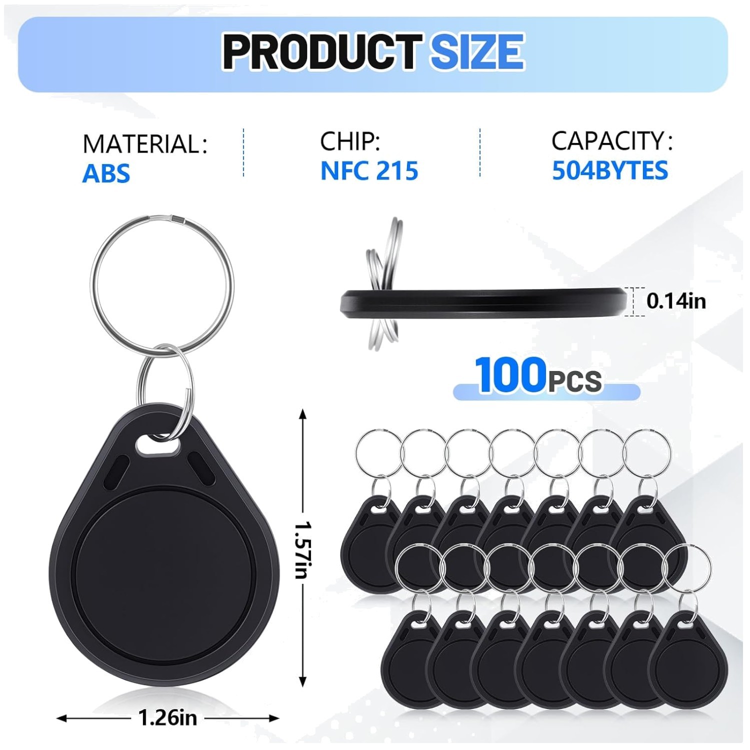 100 Pack NFC Tags Keychain Business Card Programmable