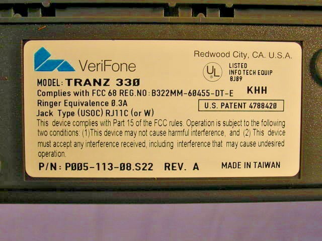 VeriFone P005-113-08.S22 Tranz 330 Credit Card Terminal NEW