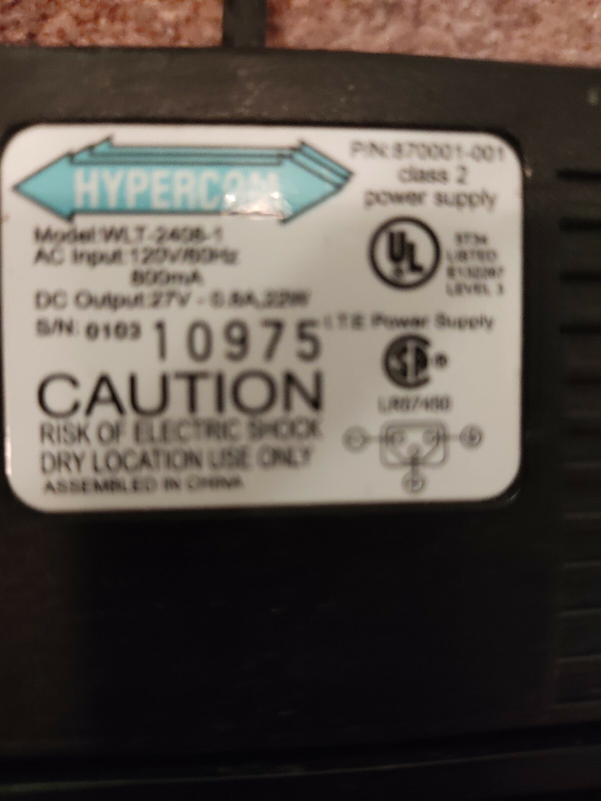 Hypercom OEM WLT-2408-1 Power Supply DC Output 27V 0.8A Credit Card