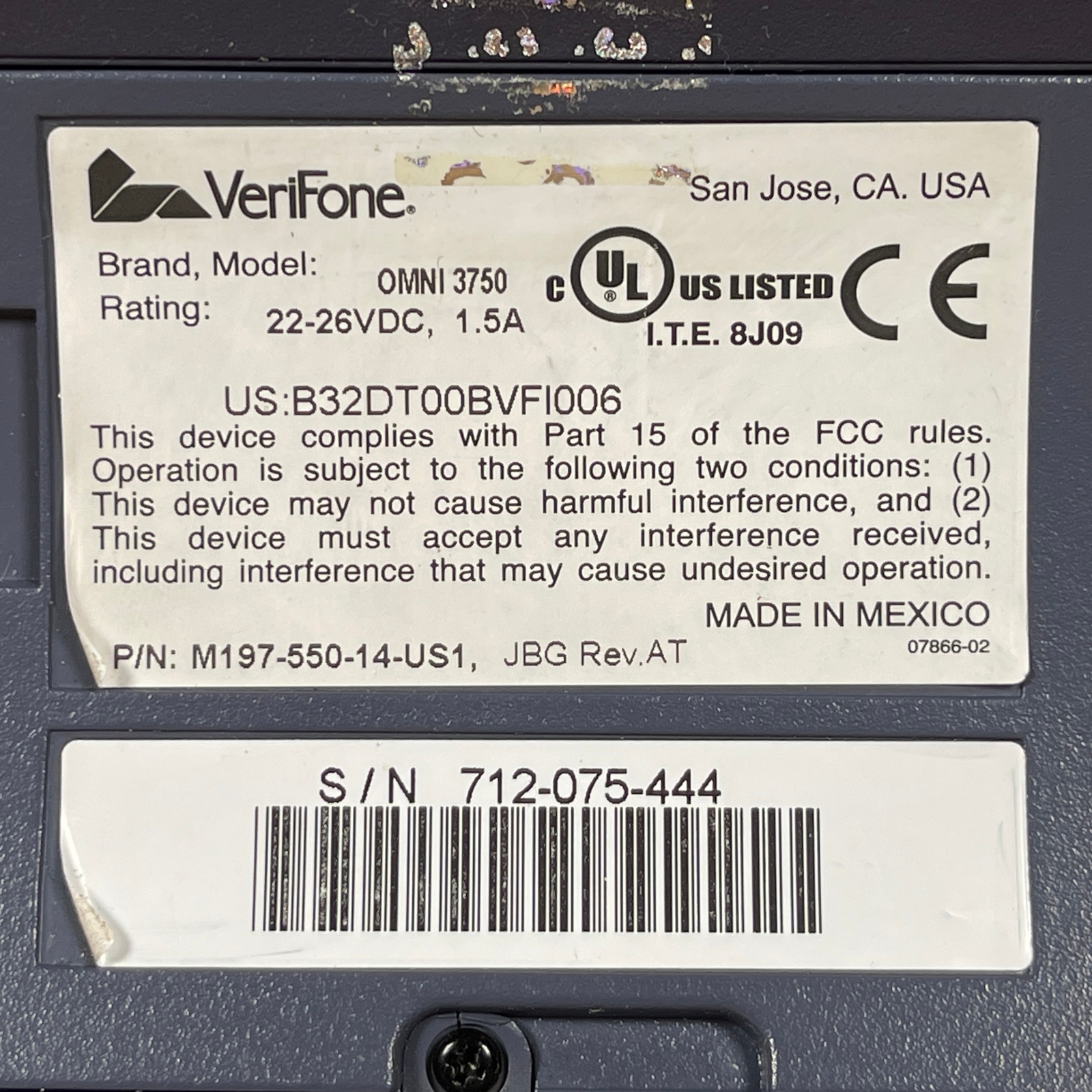 Verifone Omni 3750 Gray/Blue Wired Digital POS Credit Card Terminal & Reader