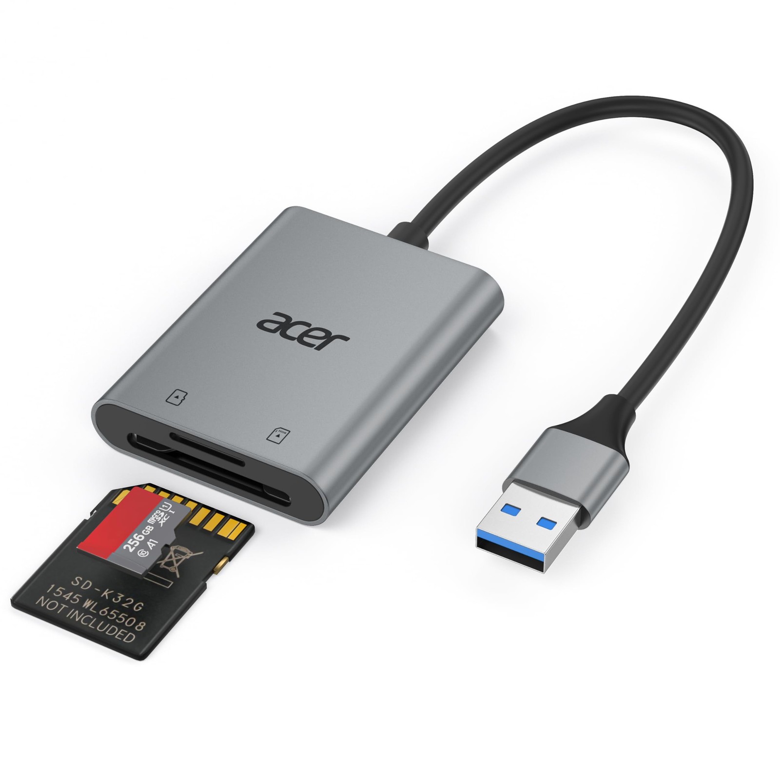 Acer SD Card Reader, USB A 3.0 to Micro Memory Card Reader, Aluminum Dual Slo…