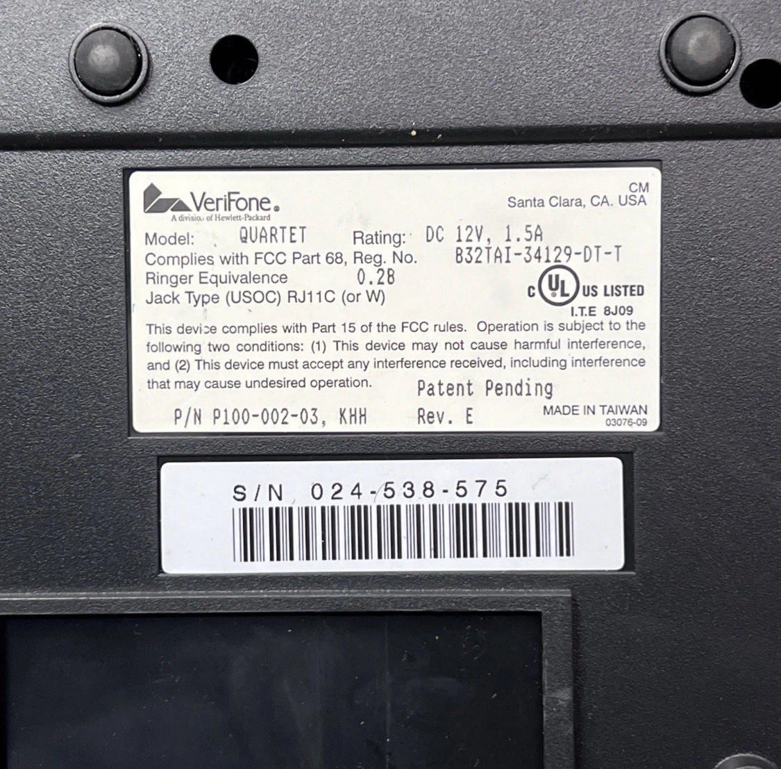TeleCheck Eclipse Verifone Quartet Credit Card Processor P100-002-03