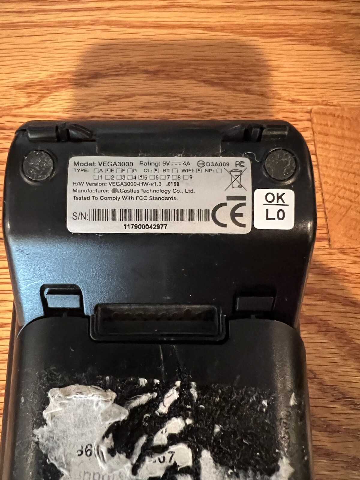 DEJAVOO Z9 VEGA3000 Credit Card Terminal CL WiFI Type E 5 HW-v1.3 — No Cord