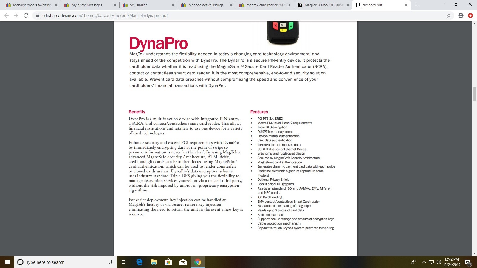 MagTek Dynapro 30056001 Payment Terminal Credit Card Reader Pin Pad EMV RFID