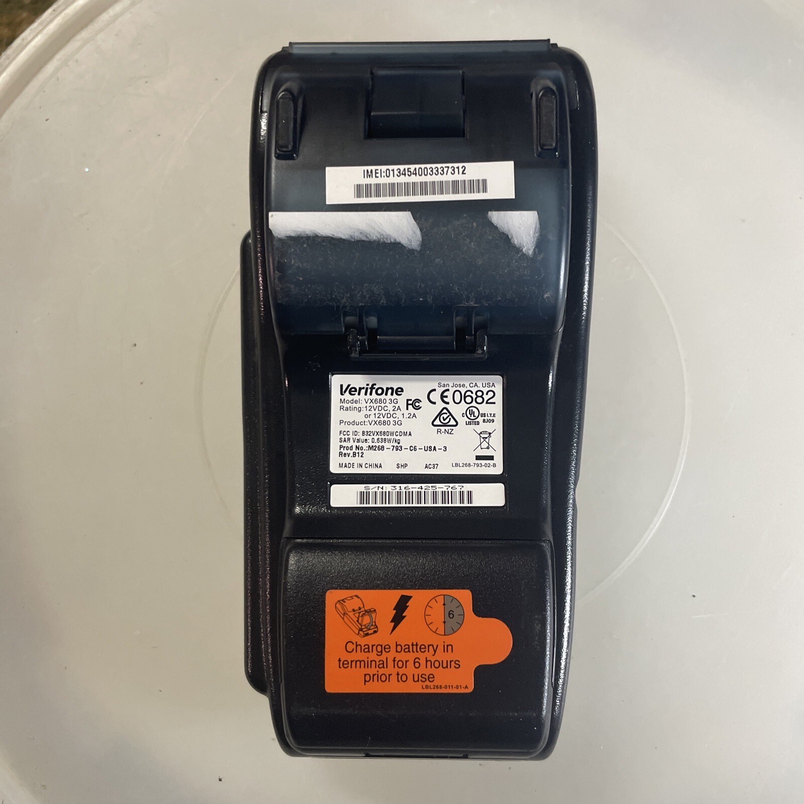 Verifone VX 680 3G Wireless Credit Card Terminal Untested For Parts Battery Inc.