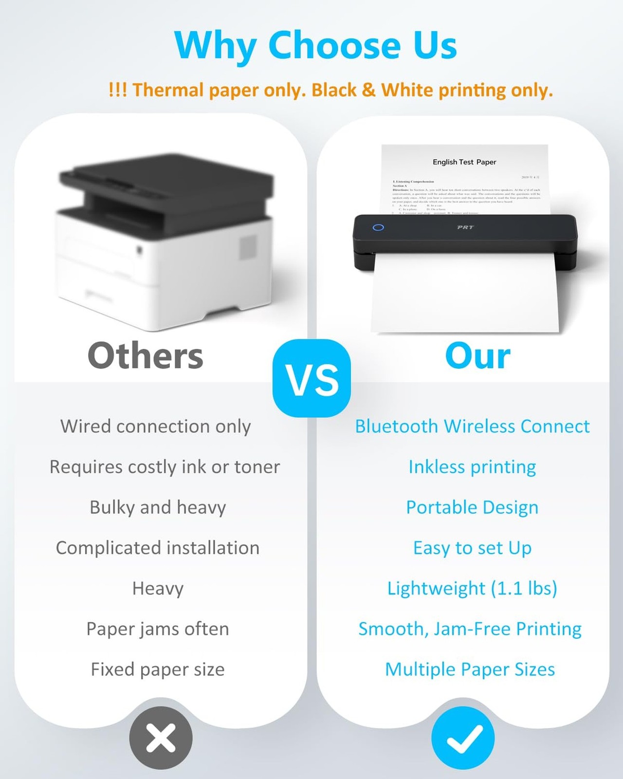 PRT Inkless Portable Printer, Wireless Thermal Printer for Travel Support 8.5…