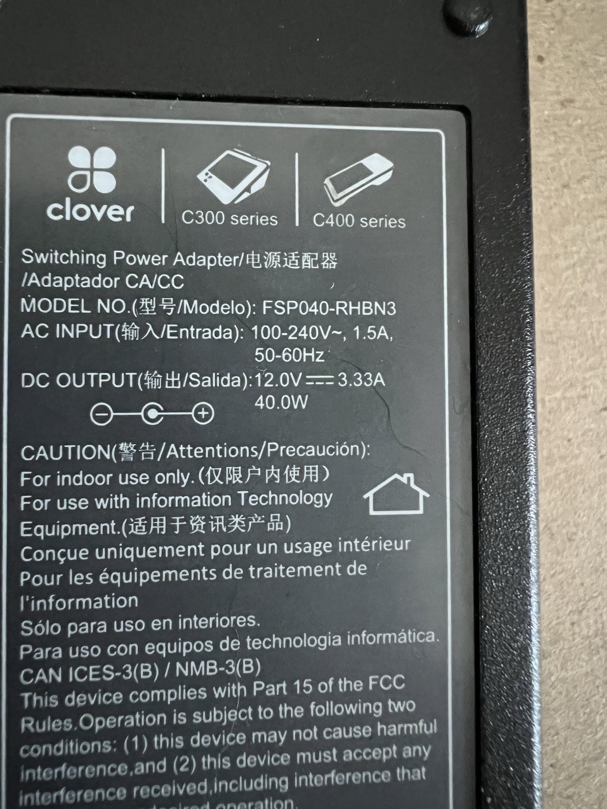 12V Original Clover C300 C400 Series POS System AC Adapter Power Supply Cord