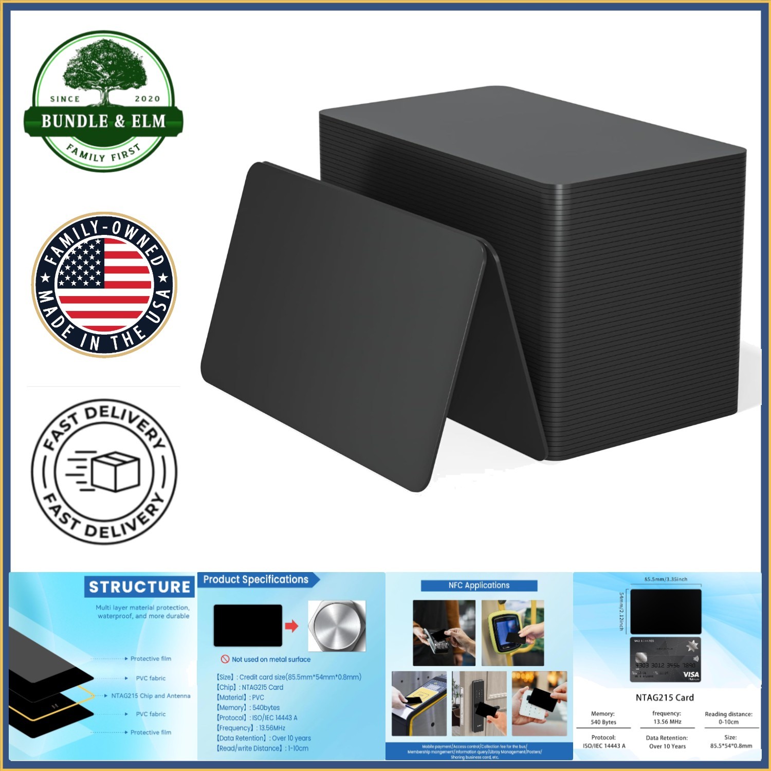 Convenient NFC Tag Set 50pcs, Black Business Cards for Everyday Applications