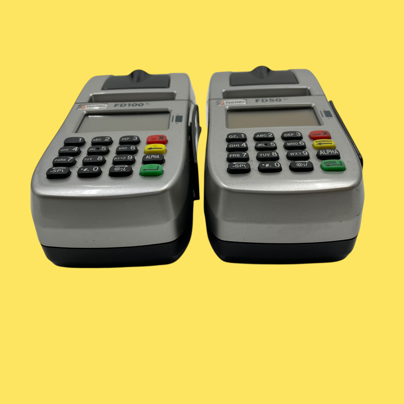Lot of 2 First Data FD100ti & FD50ti Credit Card Readers Terminals #4831 z43b15
