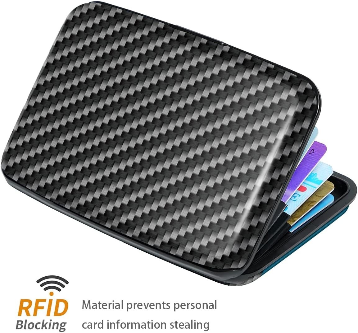 Slim Hard Card Holder Wallet for ID and Credit Cards Carbon Fiber RFID Blocking