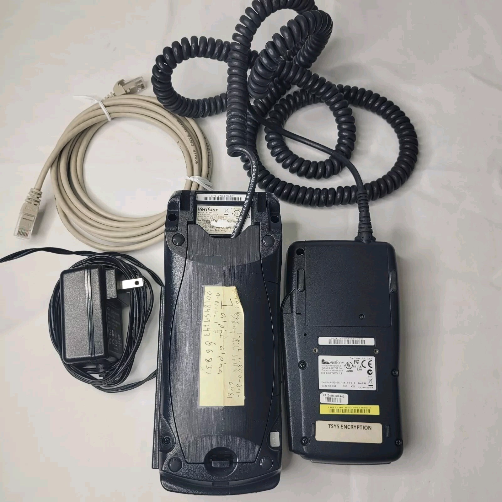 Verifone VX 520 Terminal and VX 805 CTLS PIN Pad Bundle with Power Supply Cables