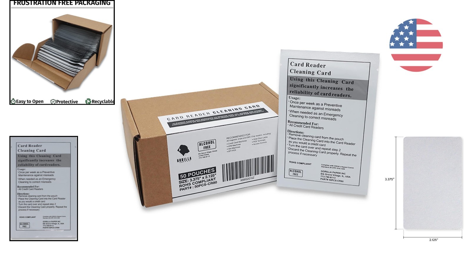 Effortless Cleaning with 50 Alcohol-Free Dual-Sided Card Reader Cleaning Cards