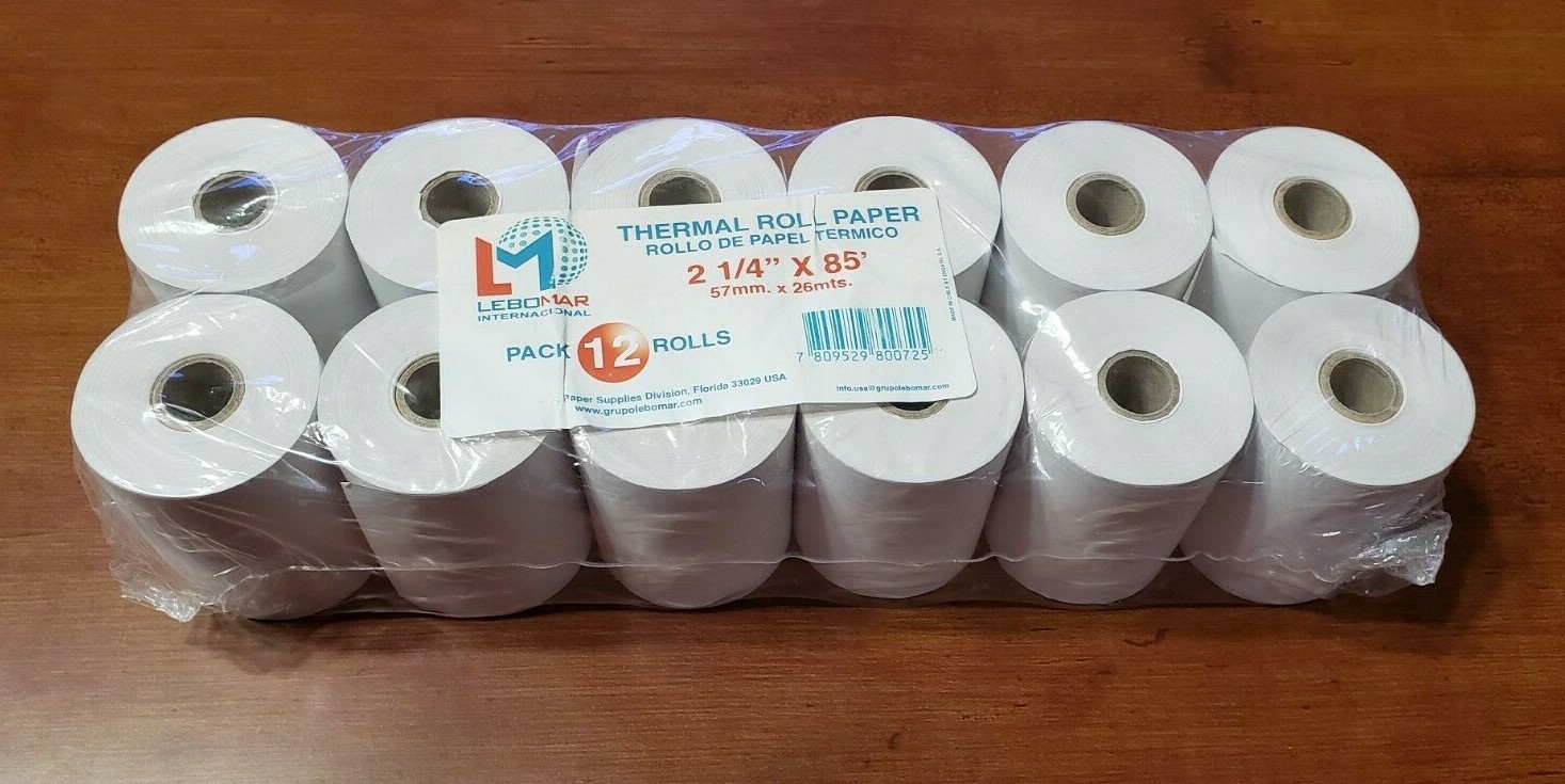 Lebomar International 12 thermal paper rolls 2 1/4″ X 85′ (57mm. X 26mts.) New