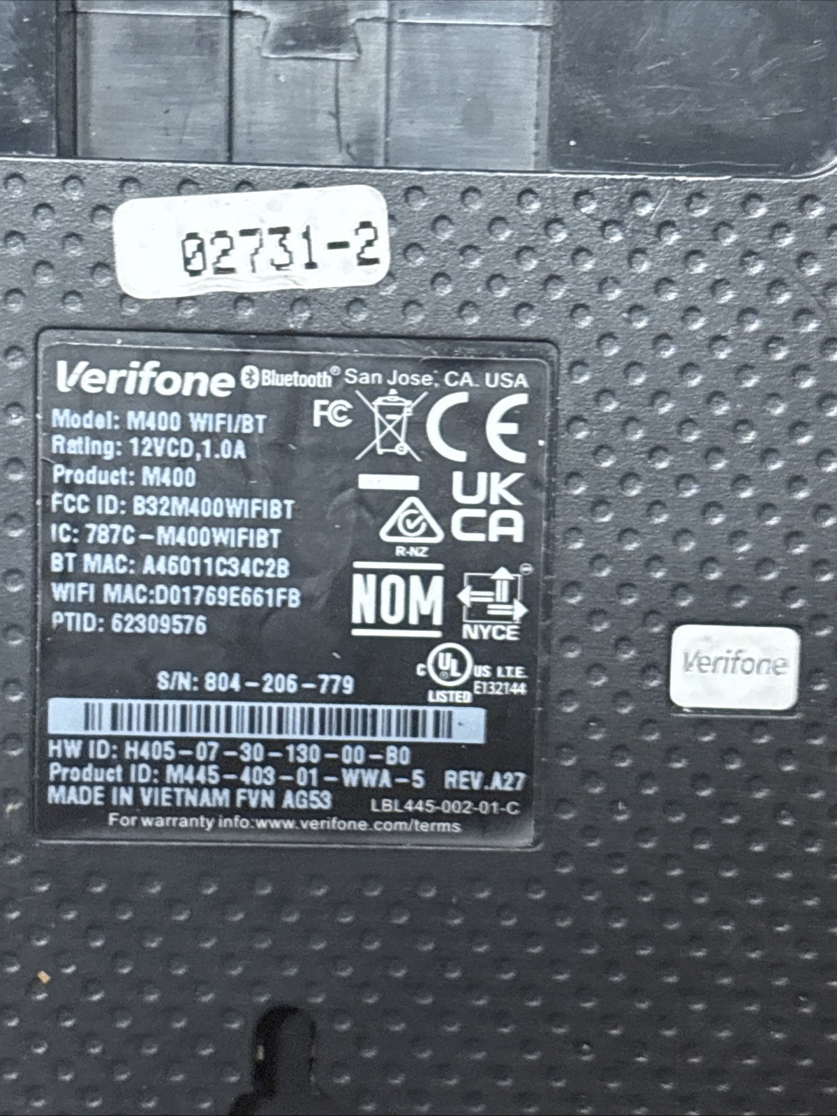 Verifone M400 Wifi/BT Credit Card Terminal