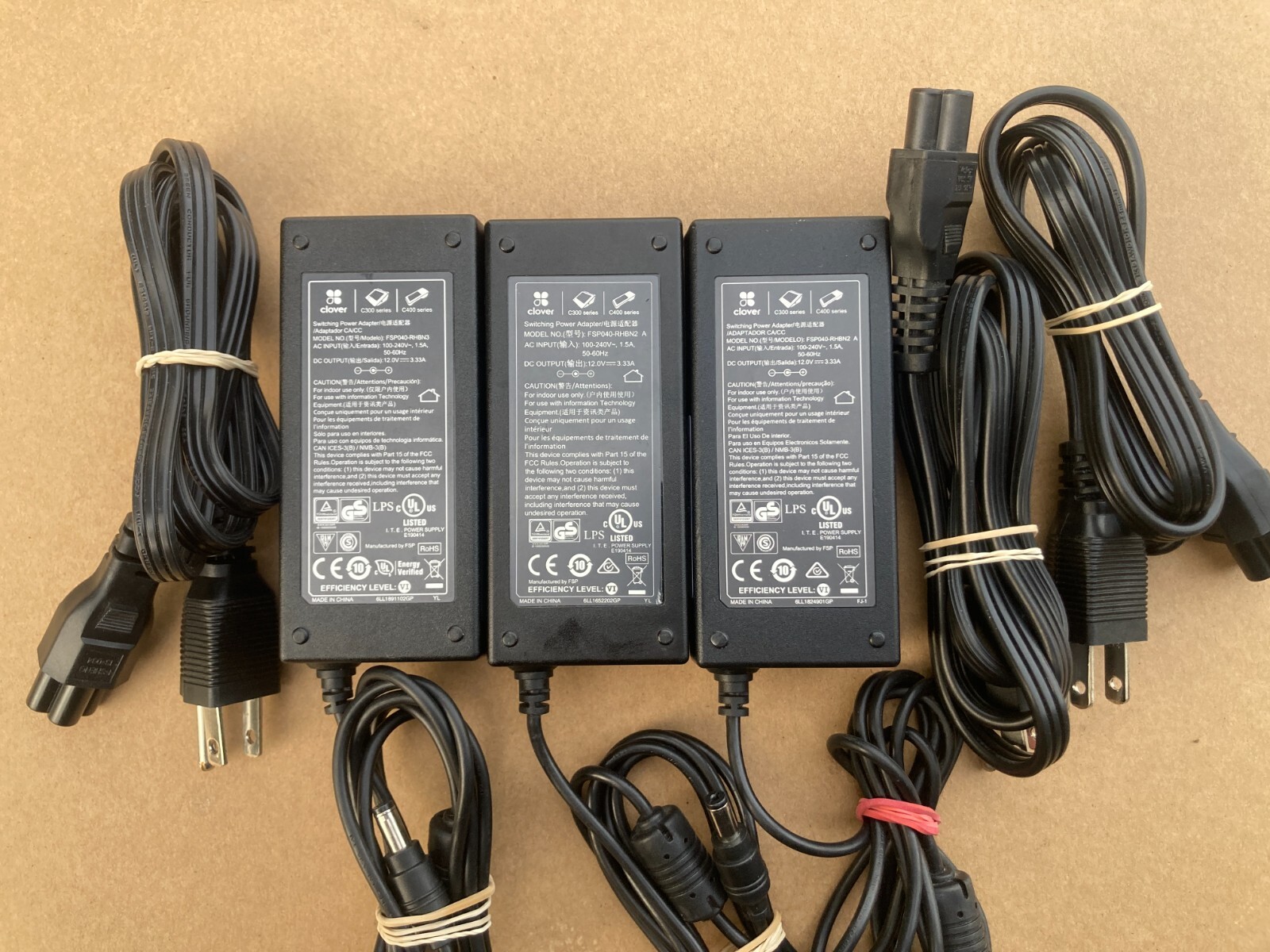 Lot of (3) CLOVER (2) FSP040-RHBN2 A, (1) FSP040-RHBN3. 12V 3.33A POWER SUPPLY.