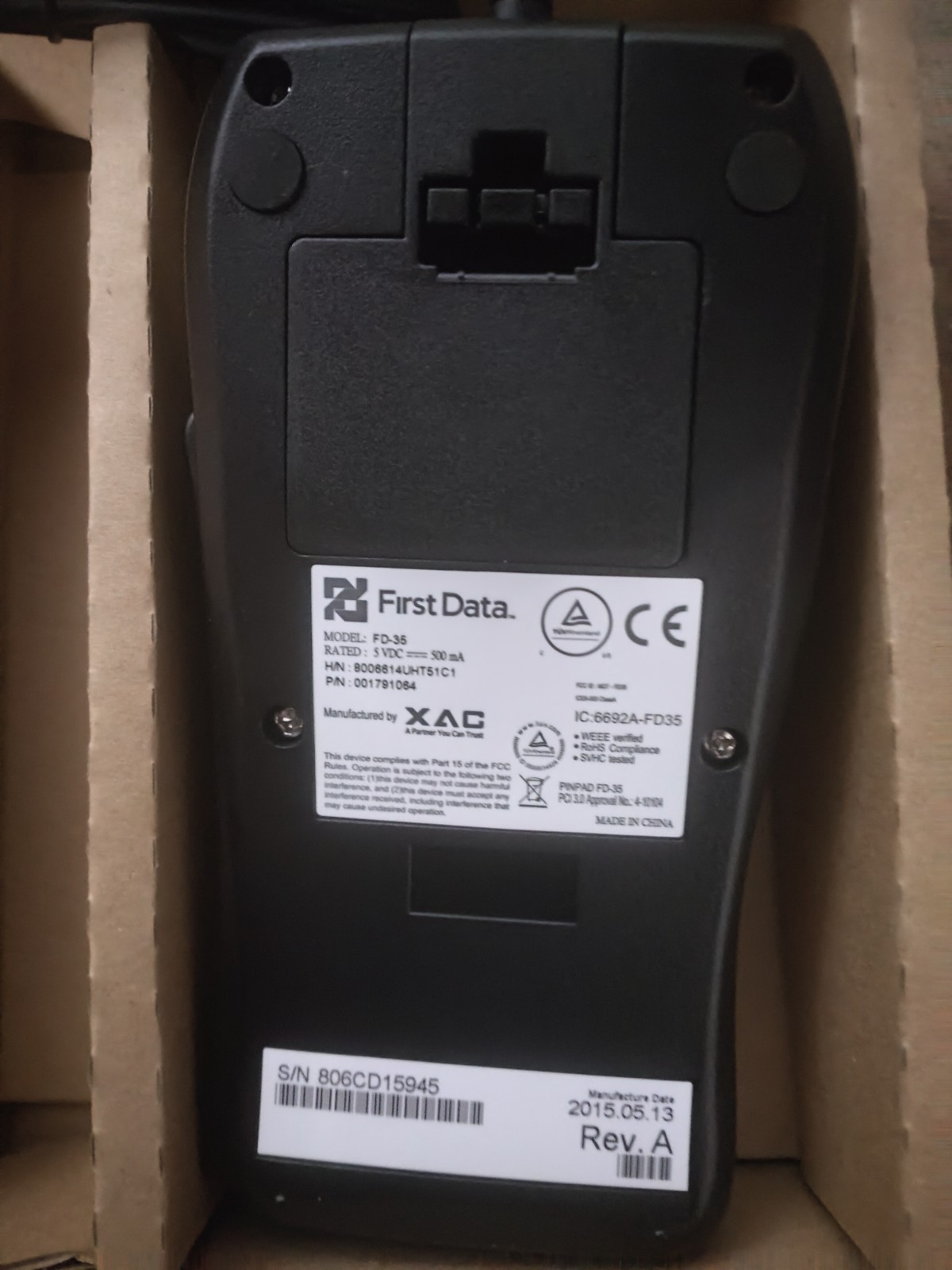 First Data FD-35 Pin Pad Credit Card Reader USB powered WORKING