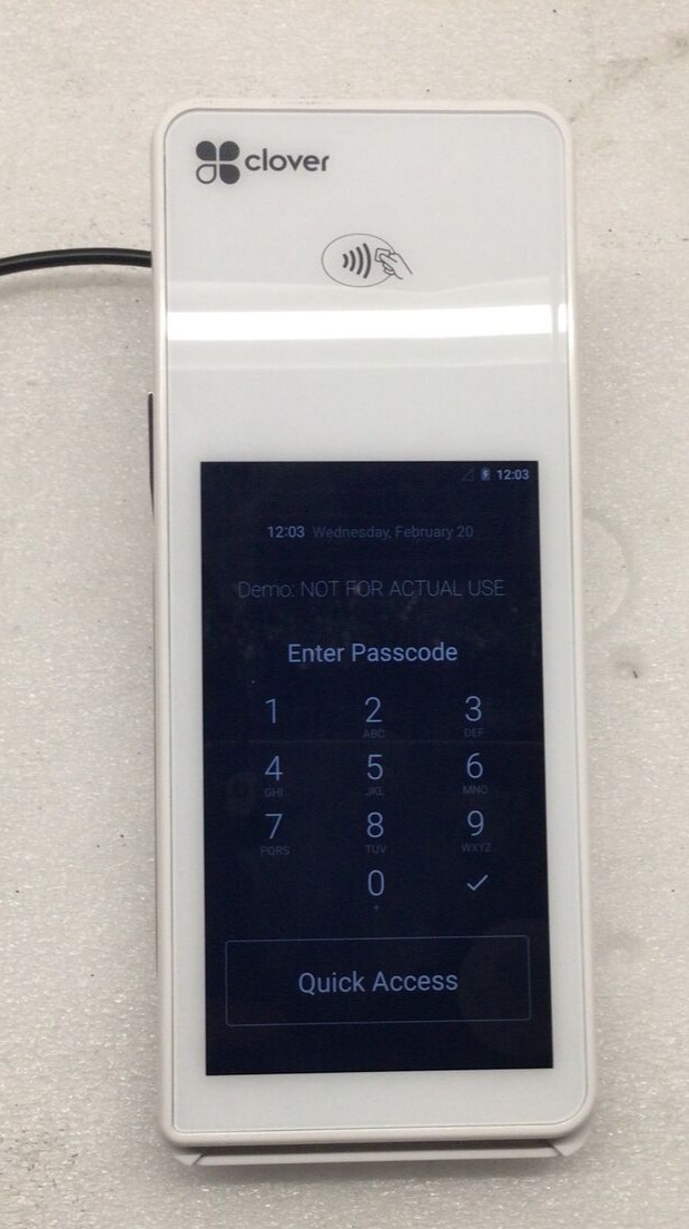 Clover Flex LTE C401U Wireless Credit Card Processor With Charging Cradle.