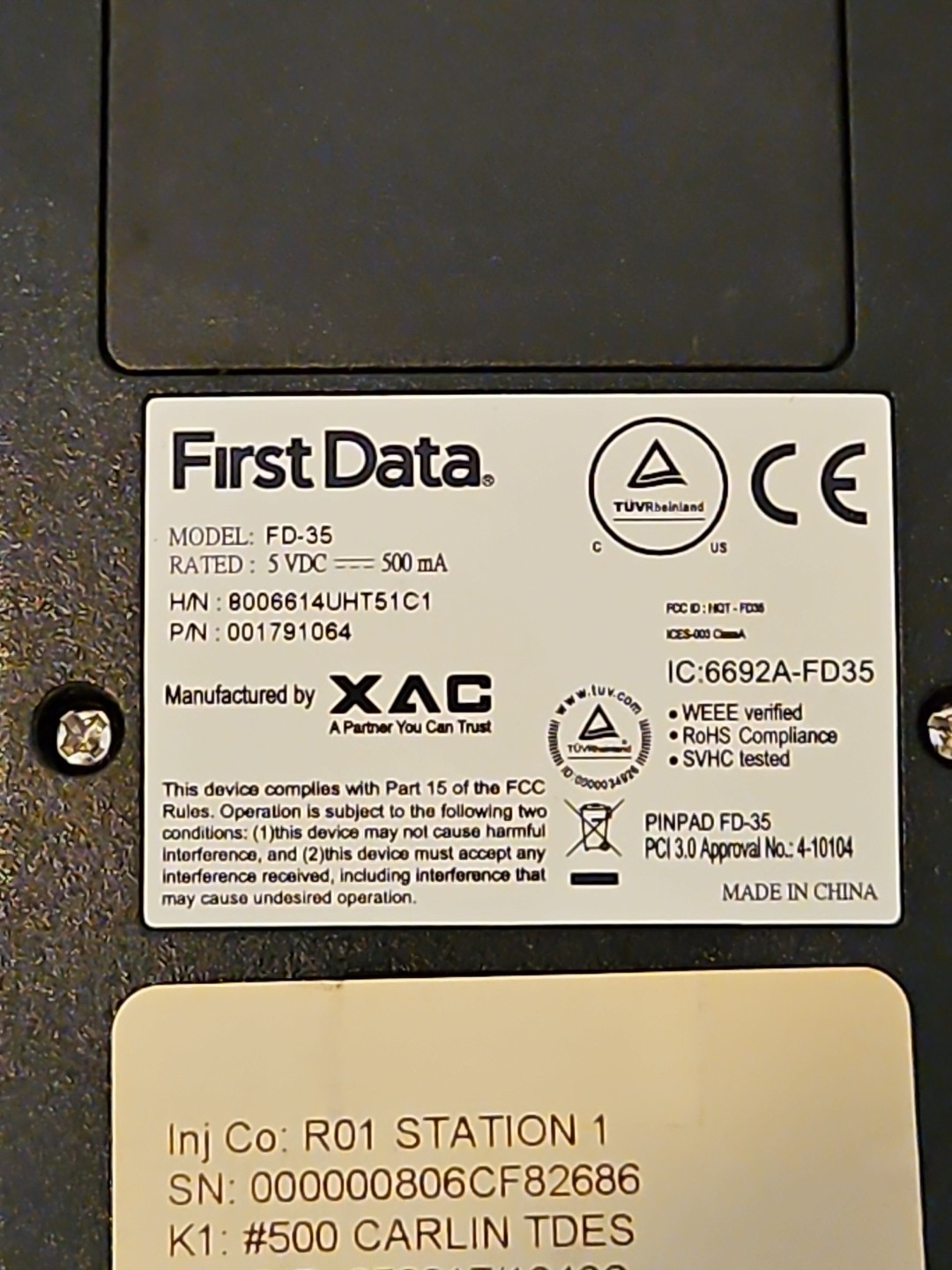 First Data FD-35 Pin Pad Credit Card Reader USB Tested