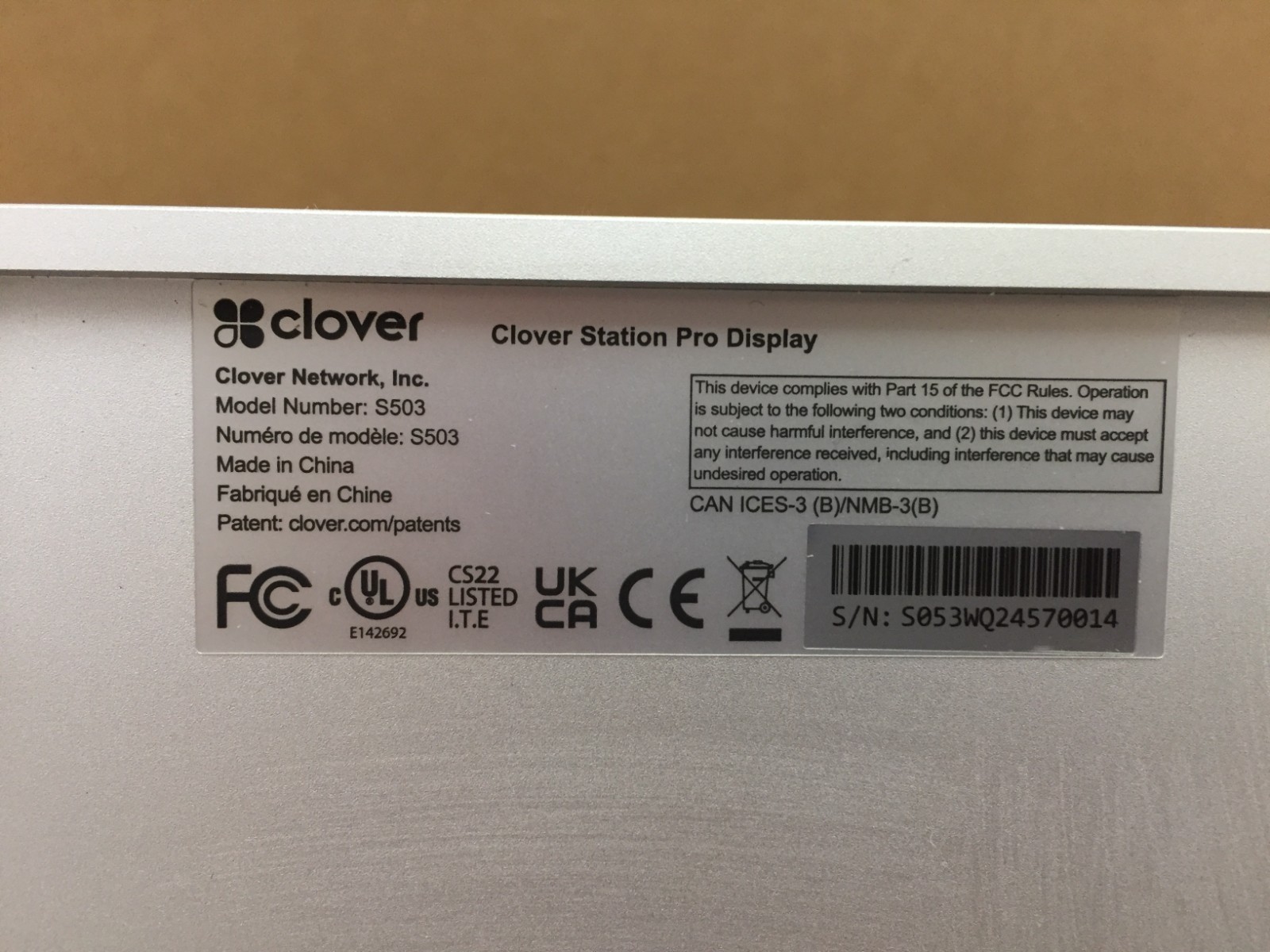 Clover Station Pro S503 C503 P500 H500 POS System Display Terminal Printer PSU