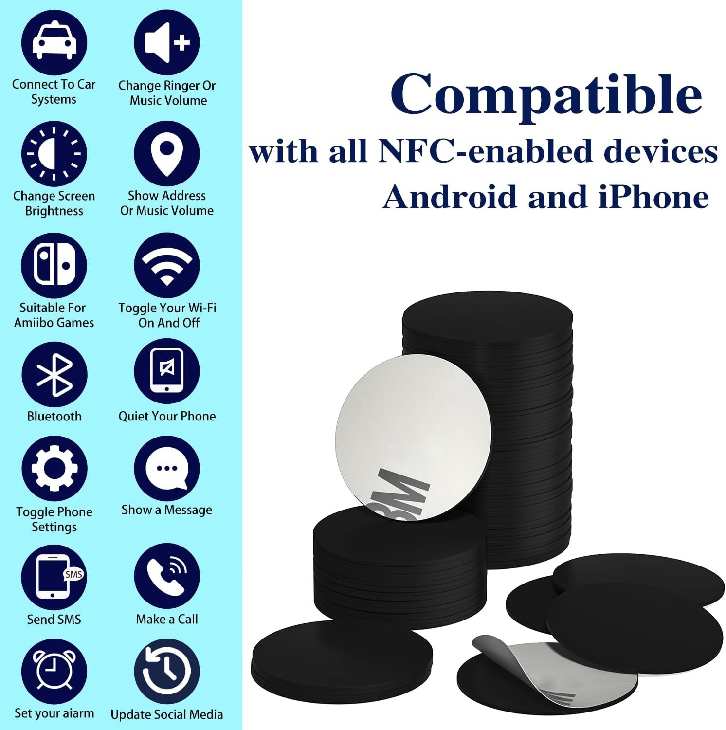 10pcs NTAG215 Black NFC Tags – Waterproof and Rewritable for Easy Connectivity