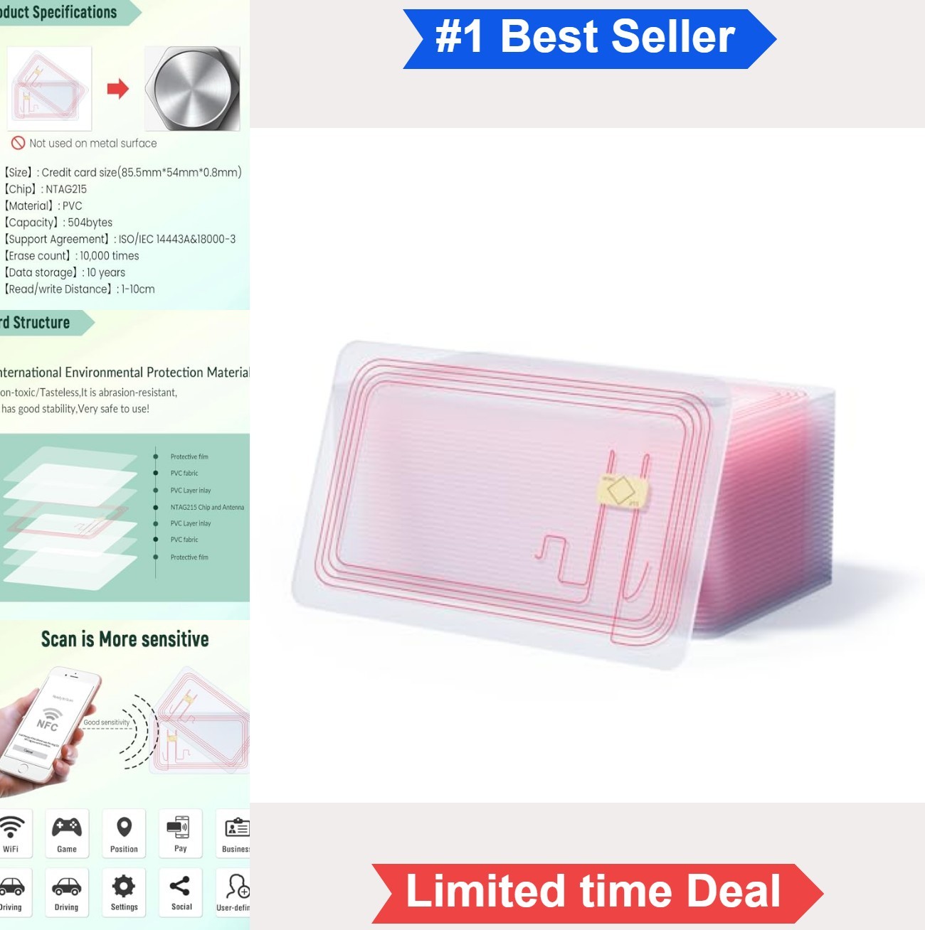 NFC Tags 10 Pack Ntag215 Transparent Cards Rewritable 504 Bytes For Amiibo TagMo