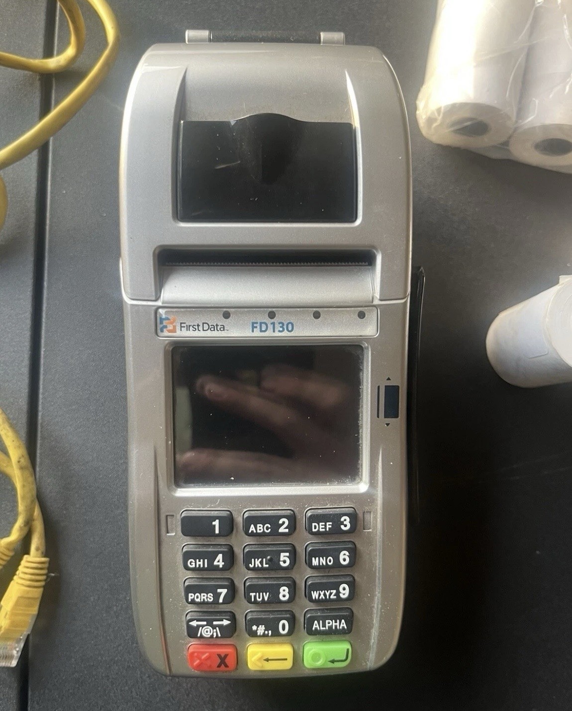 First Data FD130 EMV Credit Card Terminal + 8 Paper Rolls.