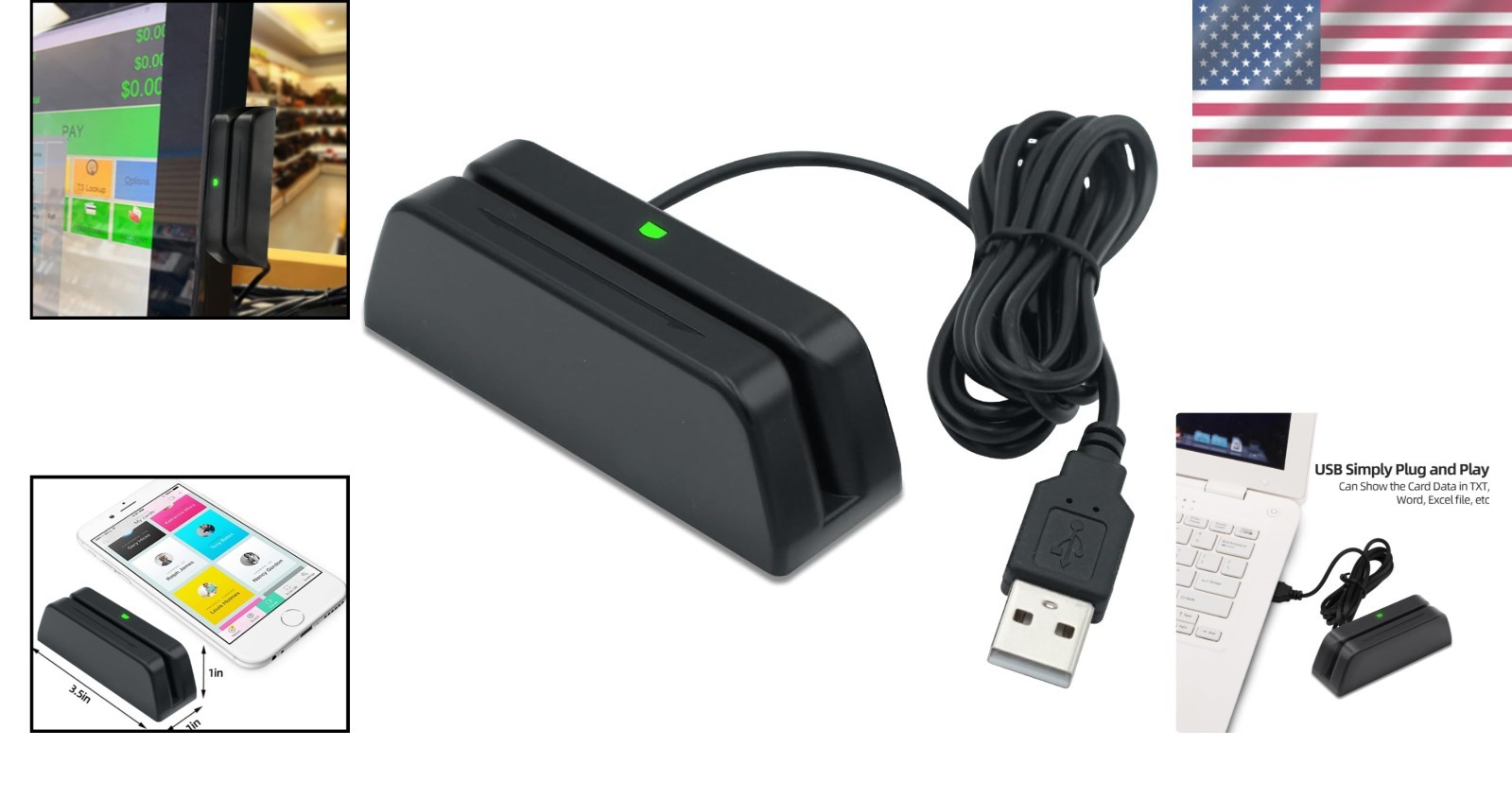 Compact 3-Track Swipe Card Reader for POS & Loyalty Programs