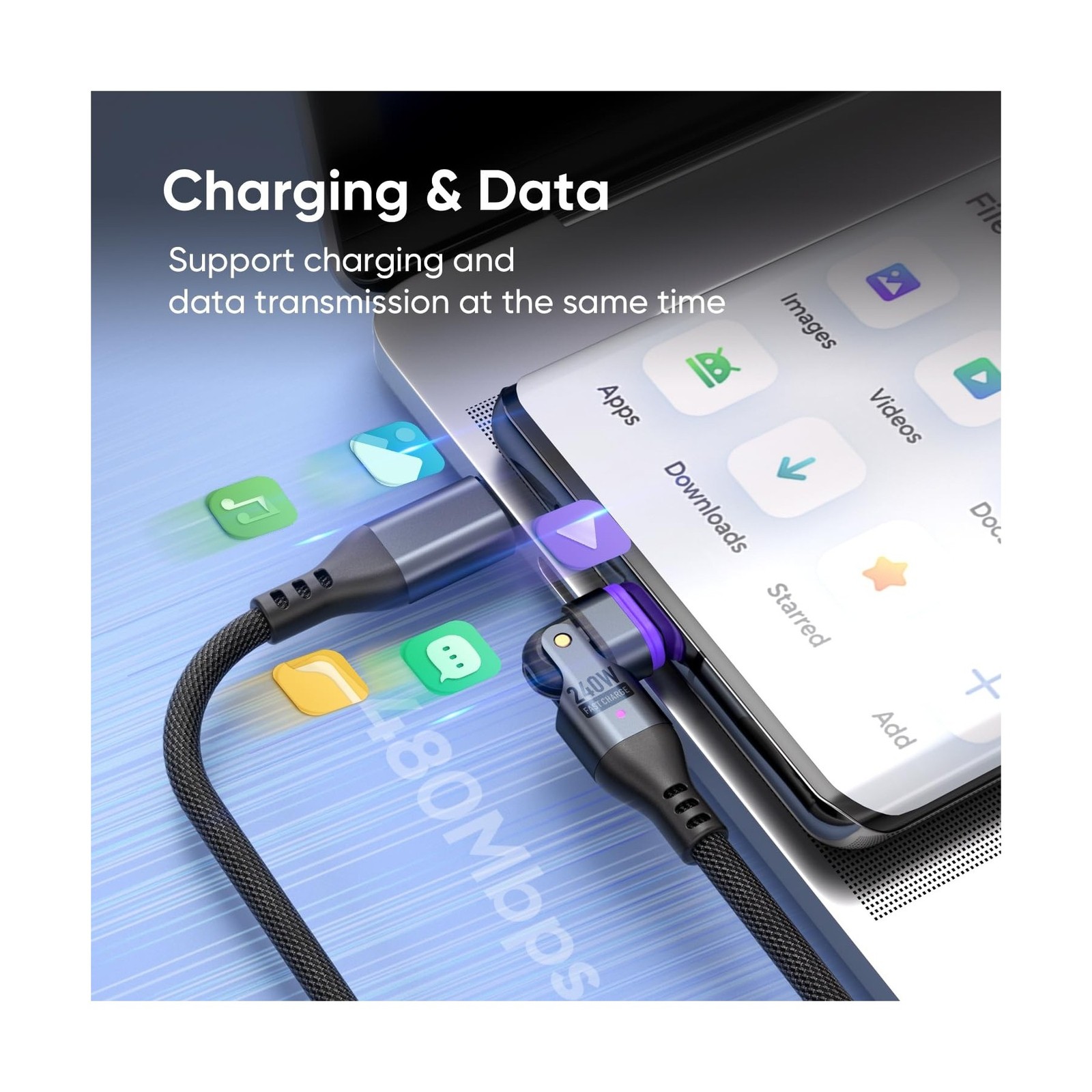 240W Magnetic Charging Cable ，180°Rotating USBC to USB C Magnet… U