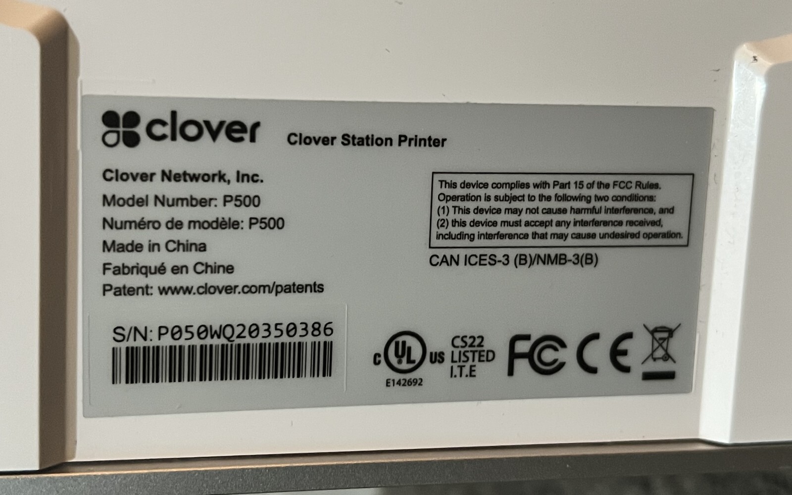 Clover Station P500 Receipt Printer