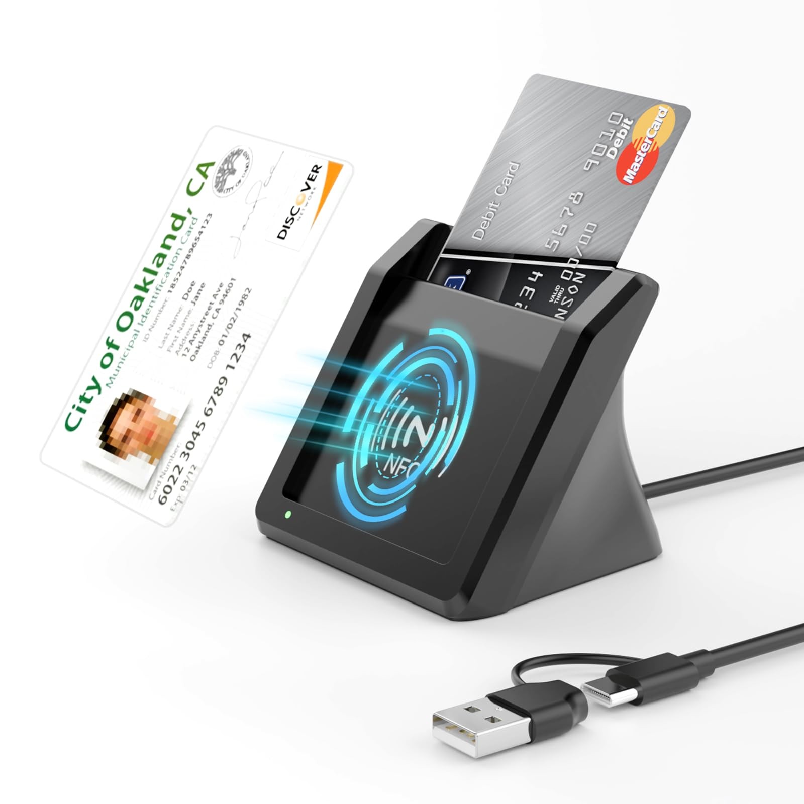 2-in-1 Smart Card Reader NFC USB A C CAC Military DOD ID Bank Chip Card Reader