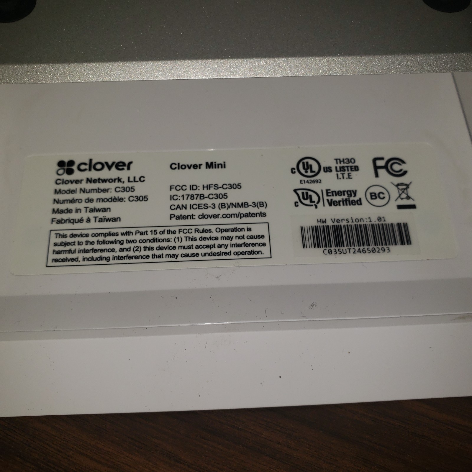 Clover C305 POS HW Version 1.01