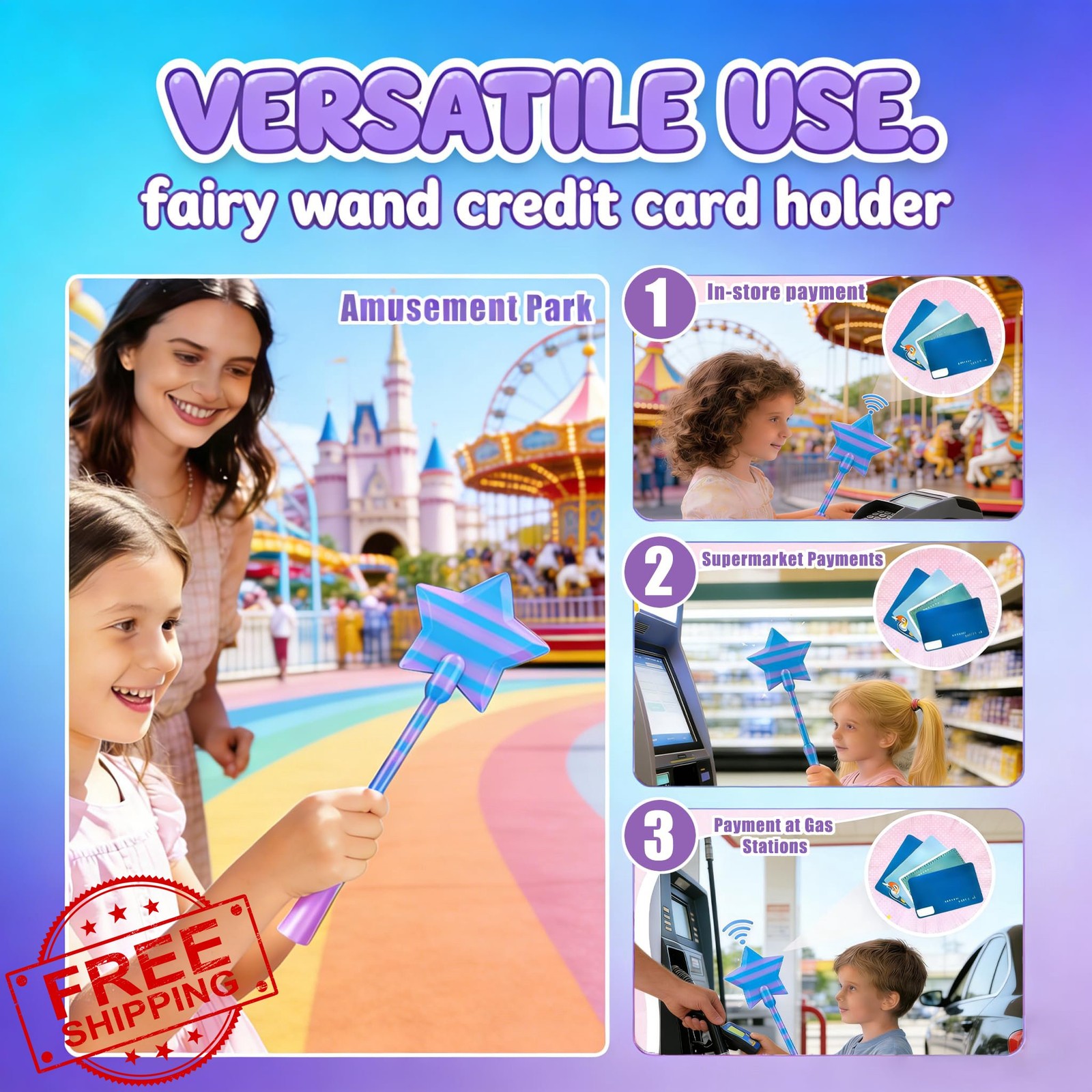 CVYDJXVW Credit Card Wand Blue Pink