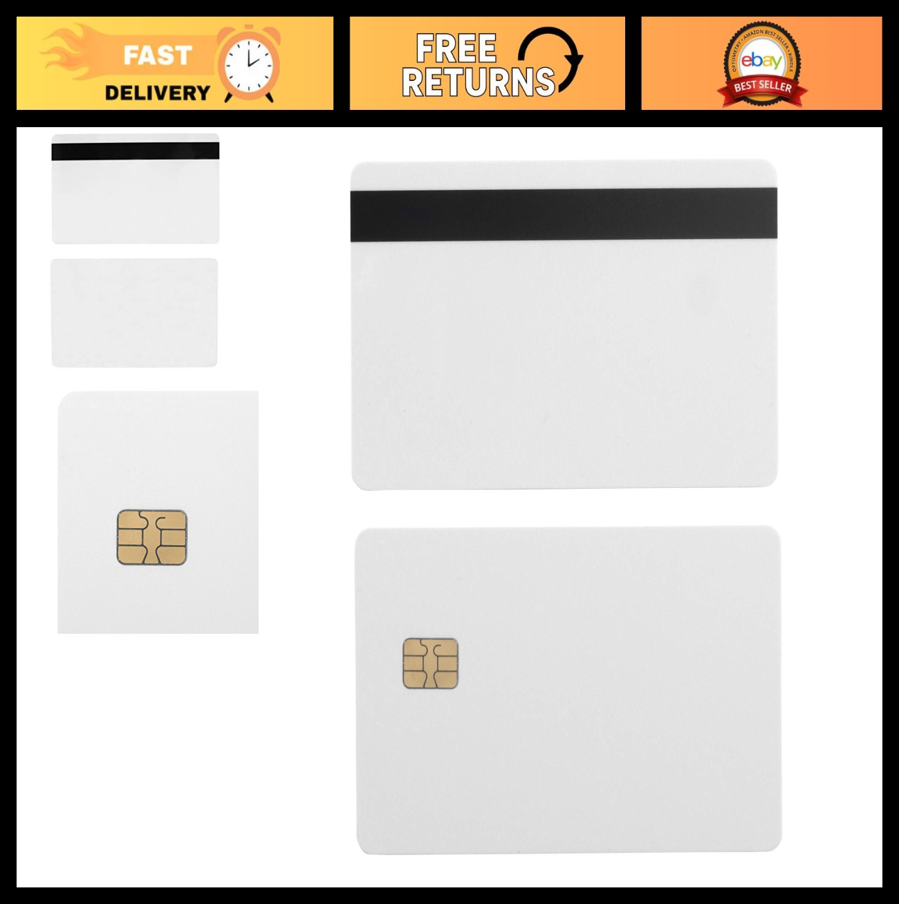 100 Pack HiCo 2 Track Mag Stripe SLE4442 Chip Cards – Blank PVC ID Cards