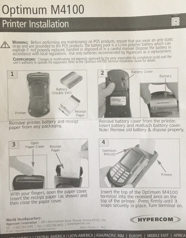 HYPERCOM OPTIMUM M 4100 Mobile Terminal W/O Accessories =
